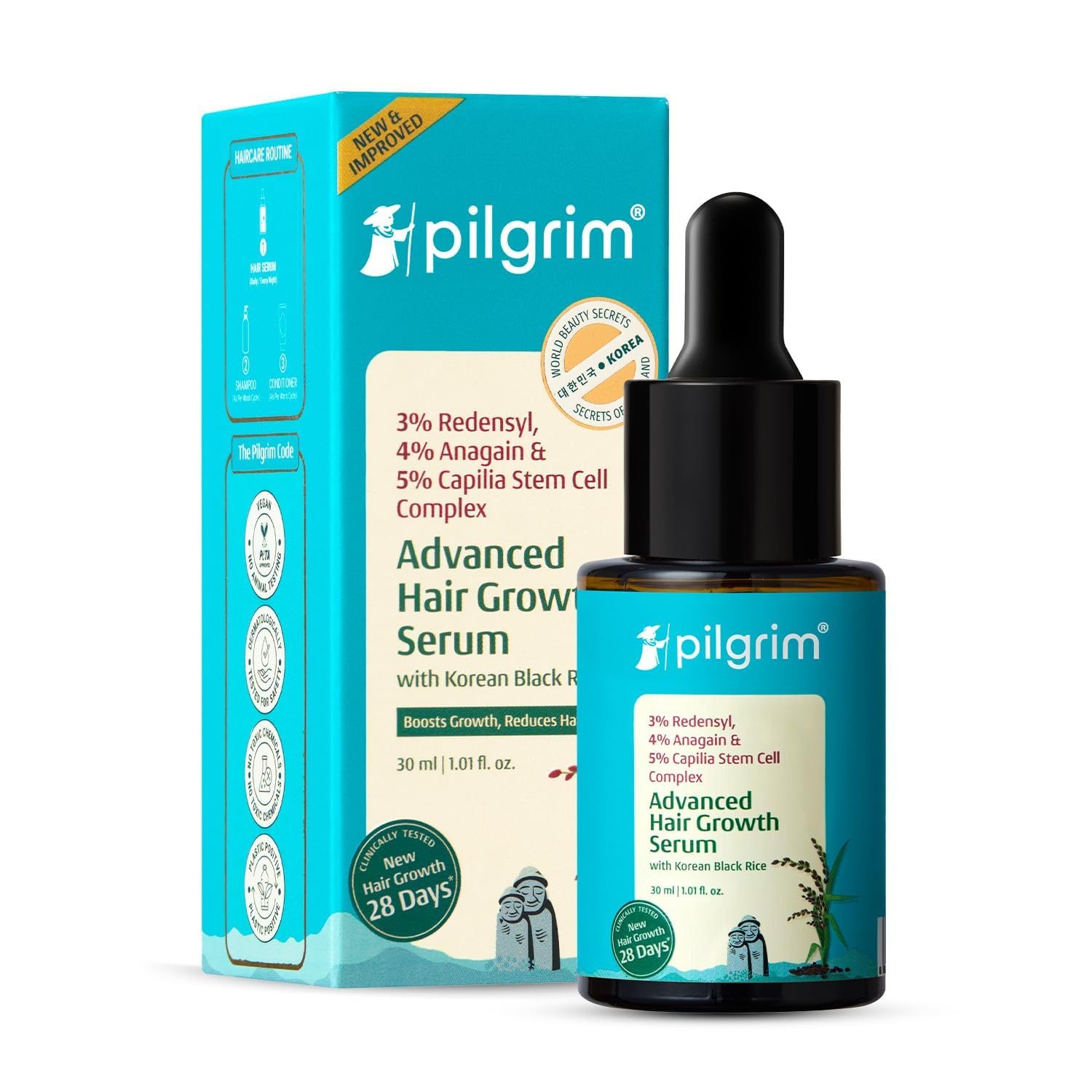 Pilgrim Advanced Hair Growth Serum with 3% Redensyl & 4% AnaGain -30ml New Hair Growth in 28 Days, Korean Black Rice, Rosemary, Reduce Hair Fall, Hair Regrowth, Increase Hair Density, Thicke