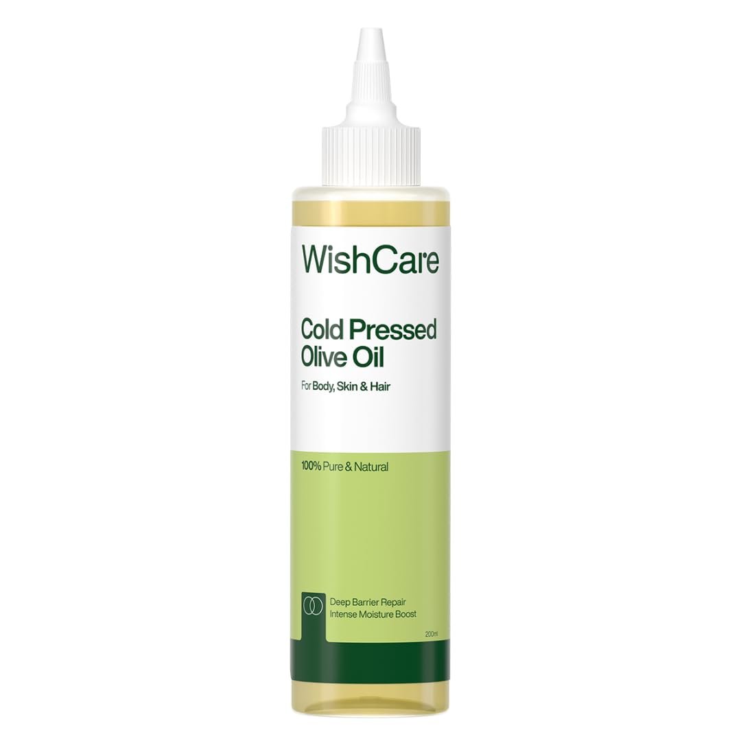 WishCare 100% Pure Premium Cold-Pressed Olive Oil | Virgin Grade Natural Oil for Hair & Skin | Nourishes, Moisturizes & Supports Healthy-Looking Hair and Skin | 200ml