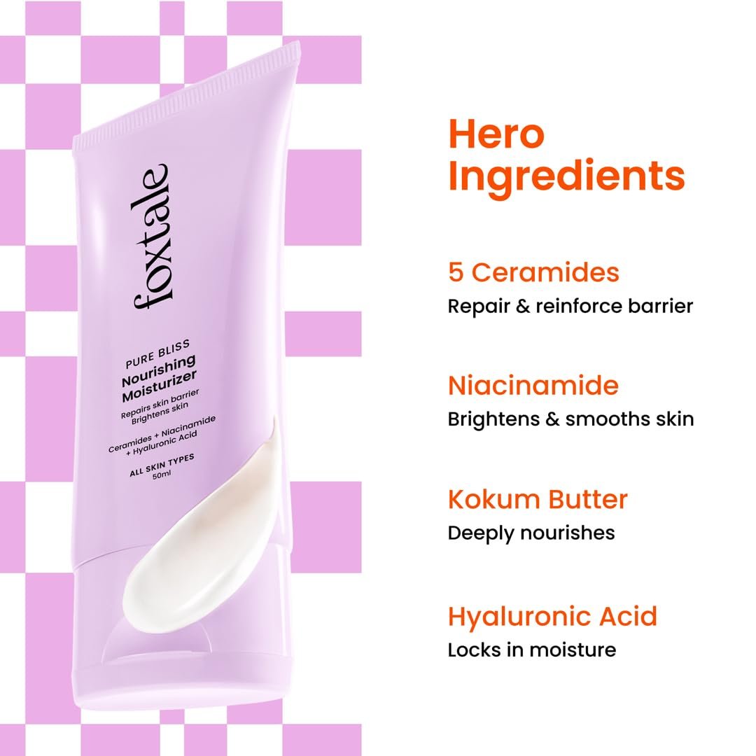 Foxtale Nourishing Ceramide Moisturizer for Dry Skin, 120Hr Hydration,50ml Niacinamide, Kokum Butter, Hyaluronic Acid, Ultra Light, Non Sticky, Nourishes & softens, Without Clogging Pores, U thumbnail