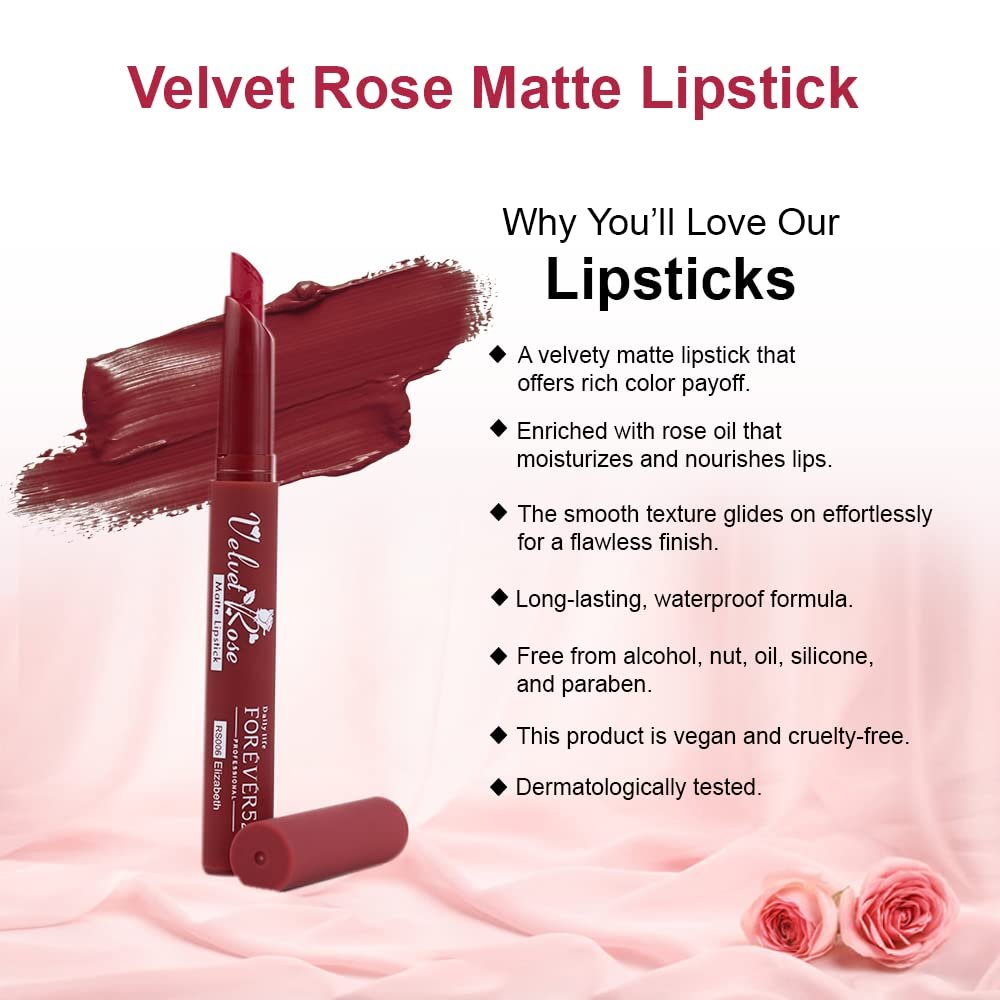 Daily Life Forever52 Velvet Rose Matte Long-Lasting Crayon Lipstick (Enriched With Rose Oil) - Hydrating Bold Lip Color With Silky Finish Look -Elizabeth | Reds thumbnail