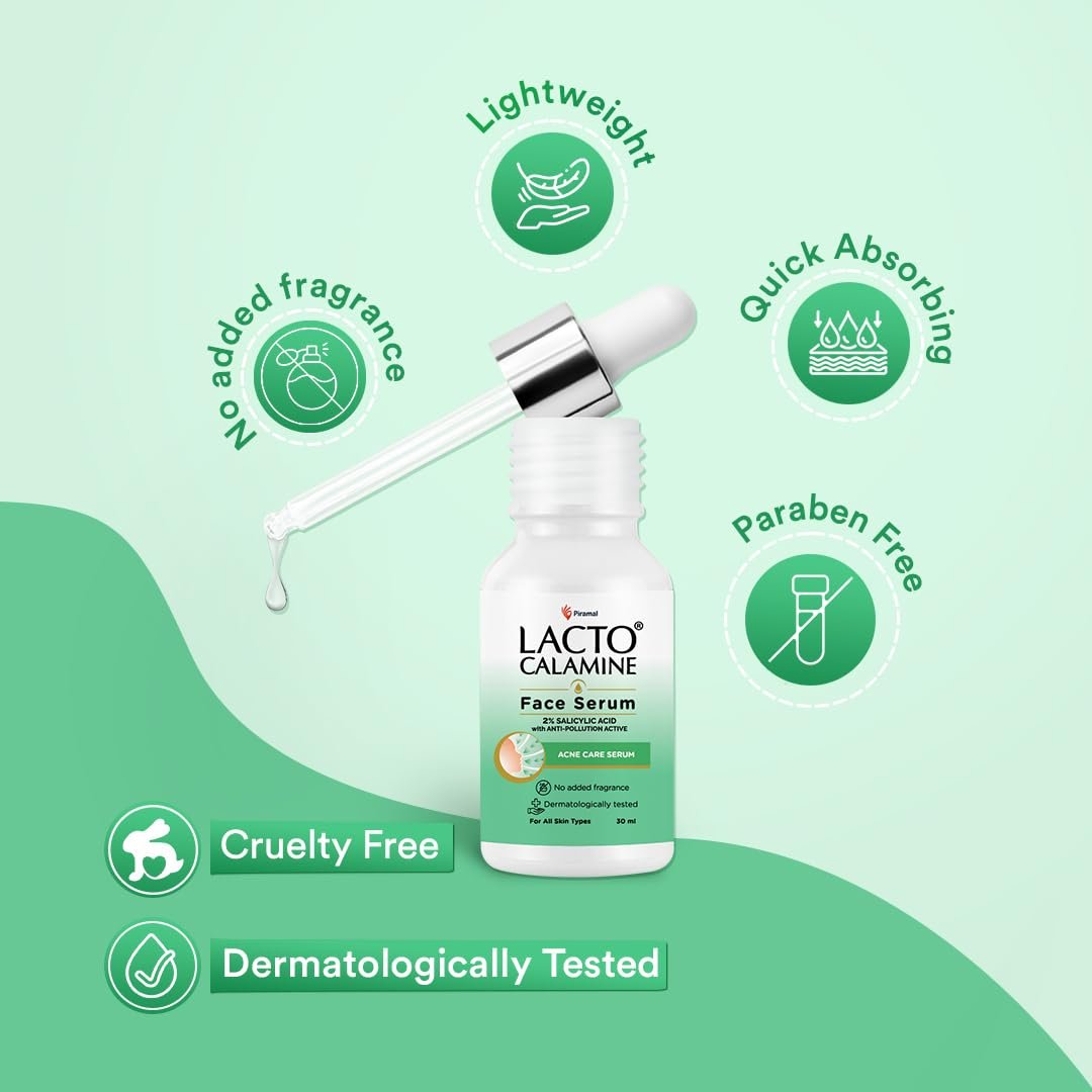 Lacto Calamine 2% Salicylic Acid Face Serum | Reduces Acne, Blackheads & Excess Oil | Unclogs Pores, Controls Sebum & Exfoliates Skin | Face Serum for Oily & Acne-Prone Skin | 30ml thumbnail