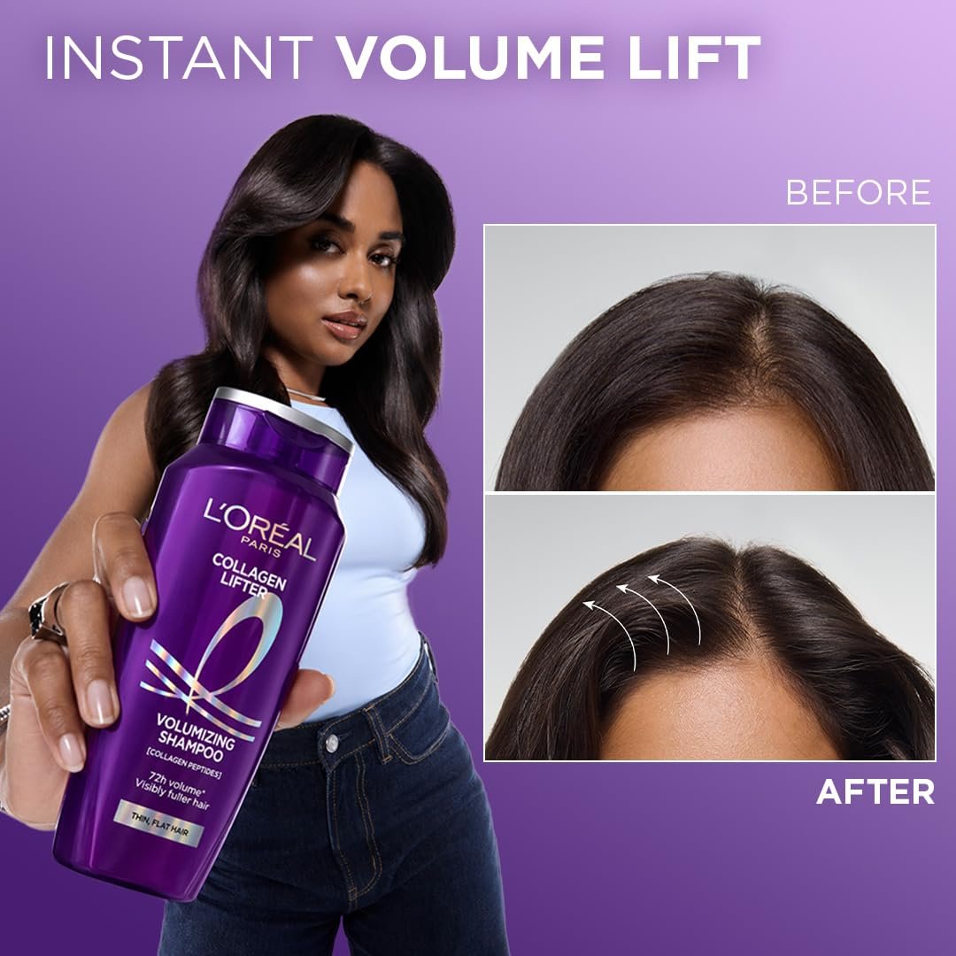 L'Oréal Paris Collagen Lifter Volumizing Shampoo with Collagen Peptides for thin, flat hair, gives instant volume lift & thicker, fuller hair, 200ml thumbnail