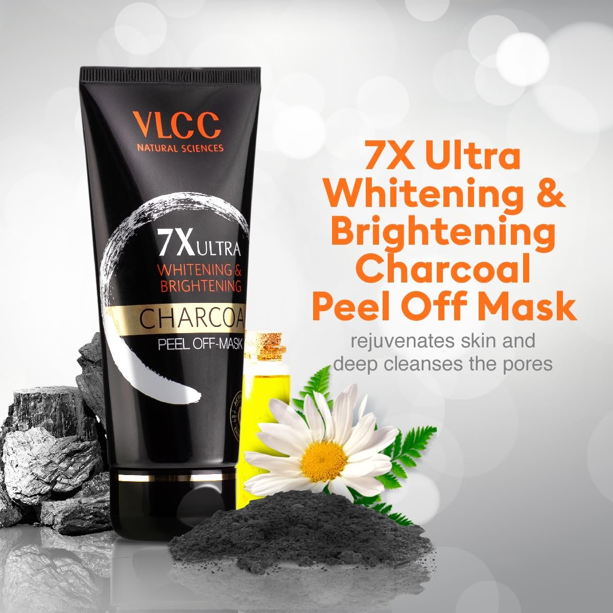 VLCC 7X Ultra Whitening & Brightening Charcoal Peel Off Mask - 100g | With Vitamin E, Rosewater, Lemon Peel Oil thumbnail