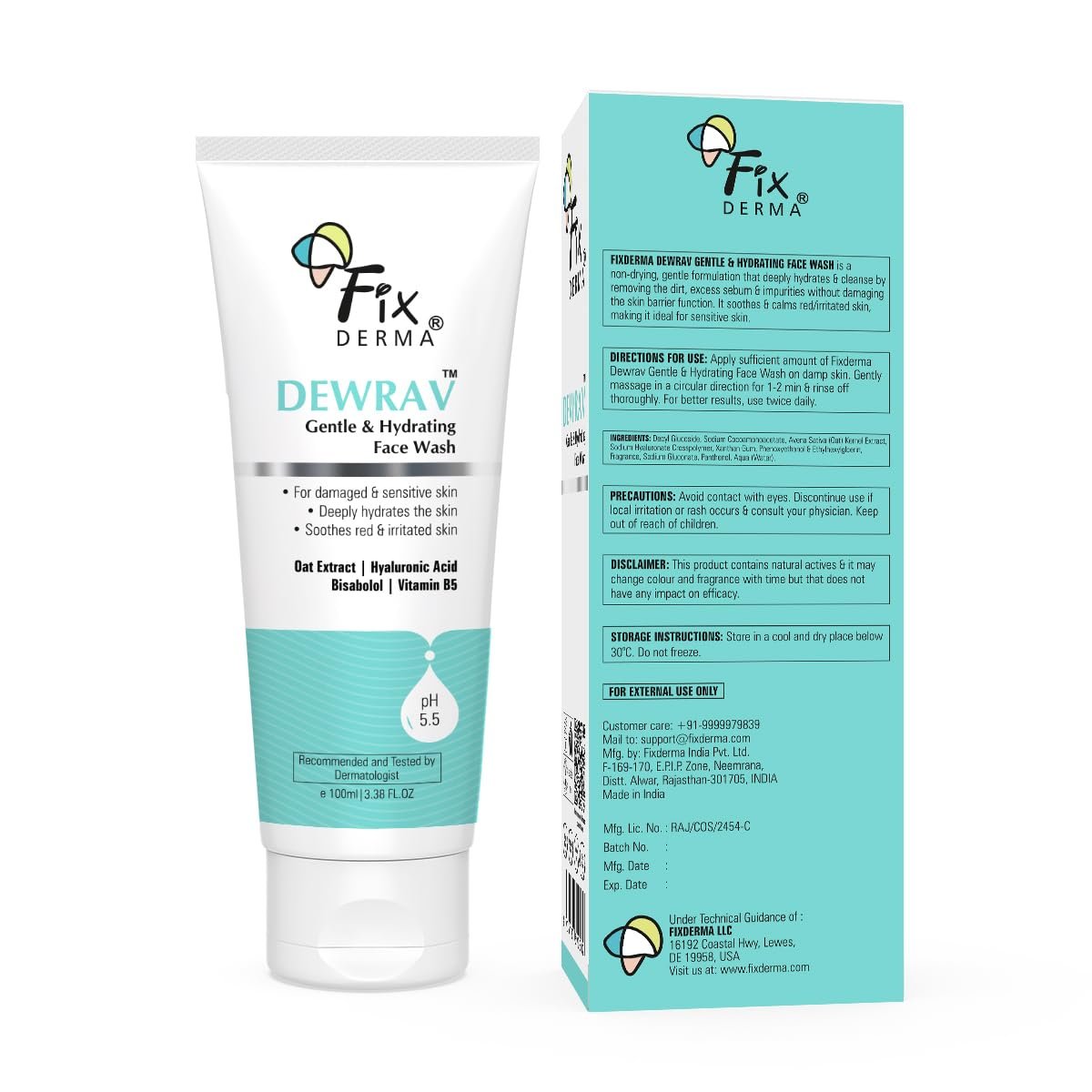 Fixderma Dewrav Gentle & Hydrating Face Wash with 6% Oats Extract, Hyaluronic Acid & Vitamin B5, Soothes Irritated Skin, Provides Hydration, Face Cleanser For Sensitive, 100ml thumbnail