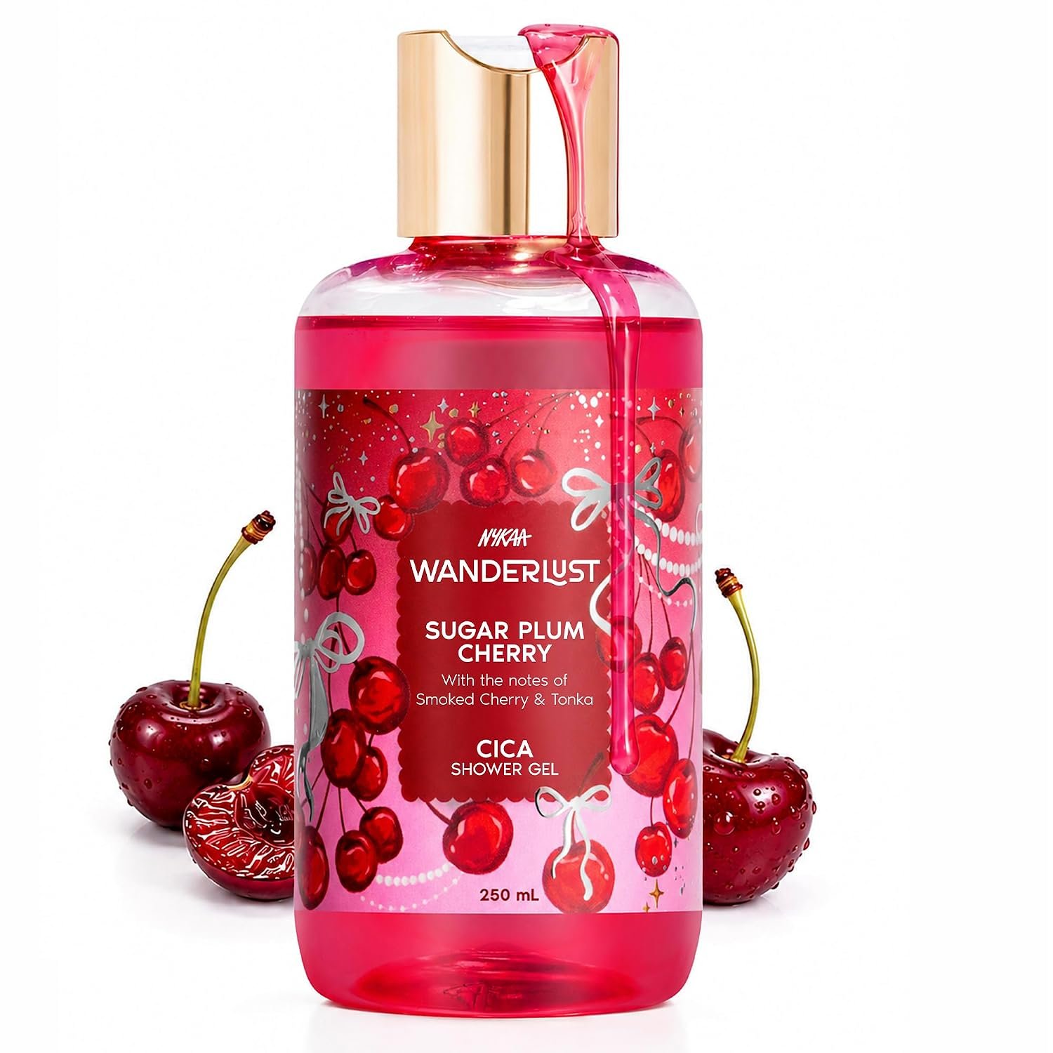 Nykaa Wanderlust Sugar Plum Cherry Perfume Brightening Body Wash, Cherry & Raspberry, with Cica, Glycerine & Vitamin E, Hydrating Shower Gel for Smooth & Soft Skin