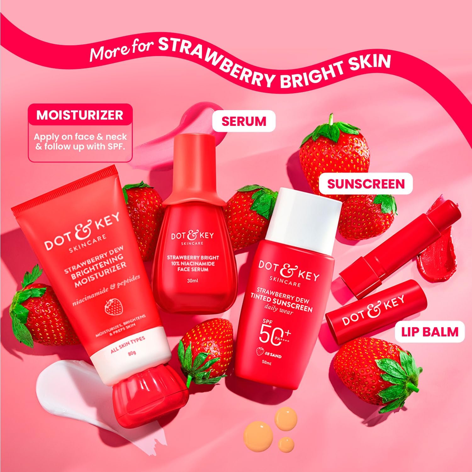 Dot & Key Strawberry Brightening Moisturizer | Niacinamide, Peptides & Hyaluronic Acid, Non-sticky, Brightens Skin, Intense Moisturization 80g thumbnail