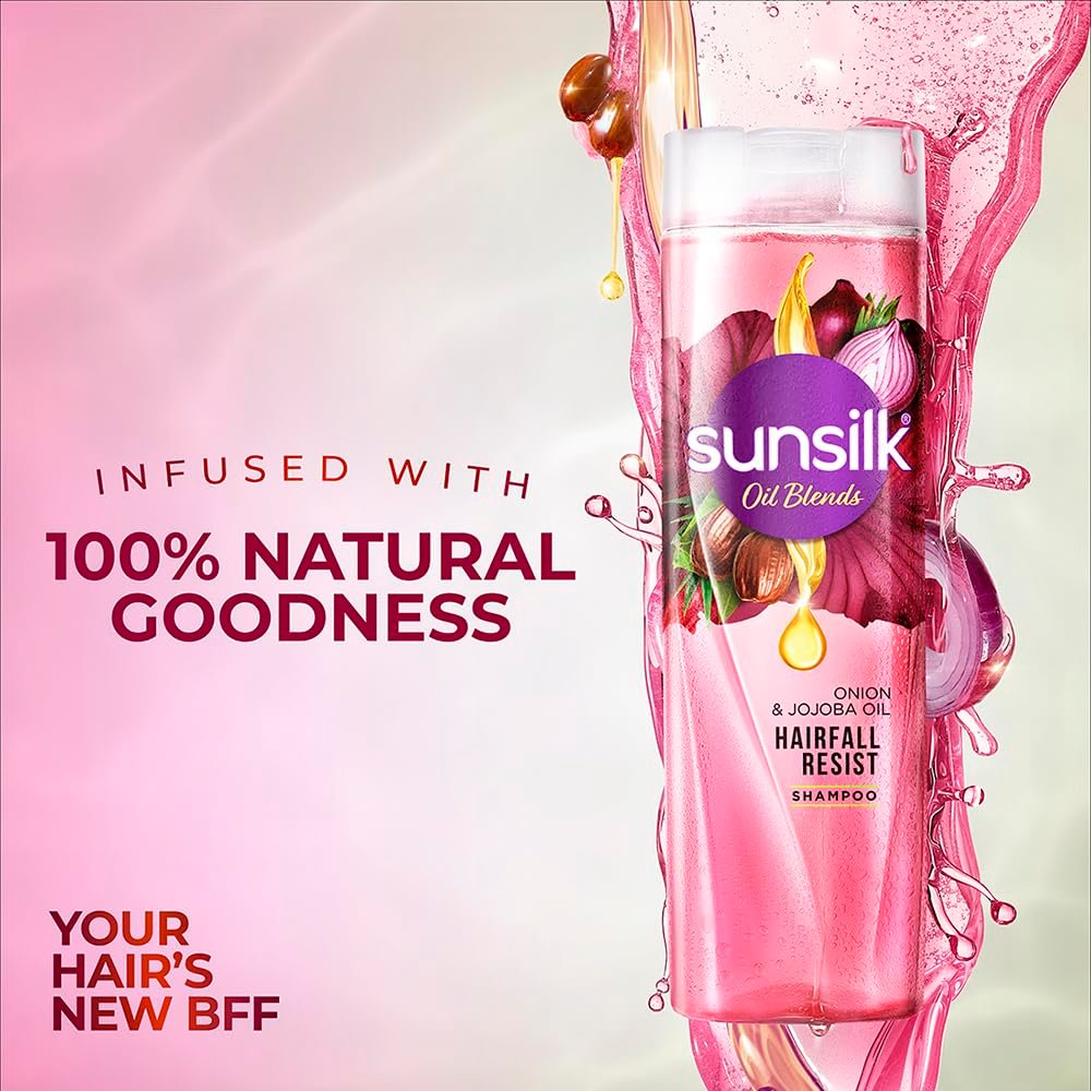 Sunsilk Hairfall Shampoo with Onion & Jojoba Oil|| that works best to nourish your long hair|| and makes it grow stronger from the first wash|| 370ml thumbnail