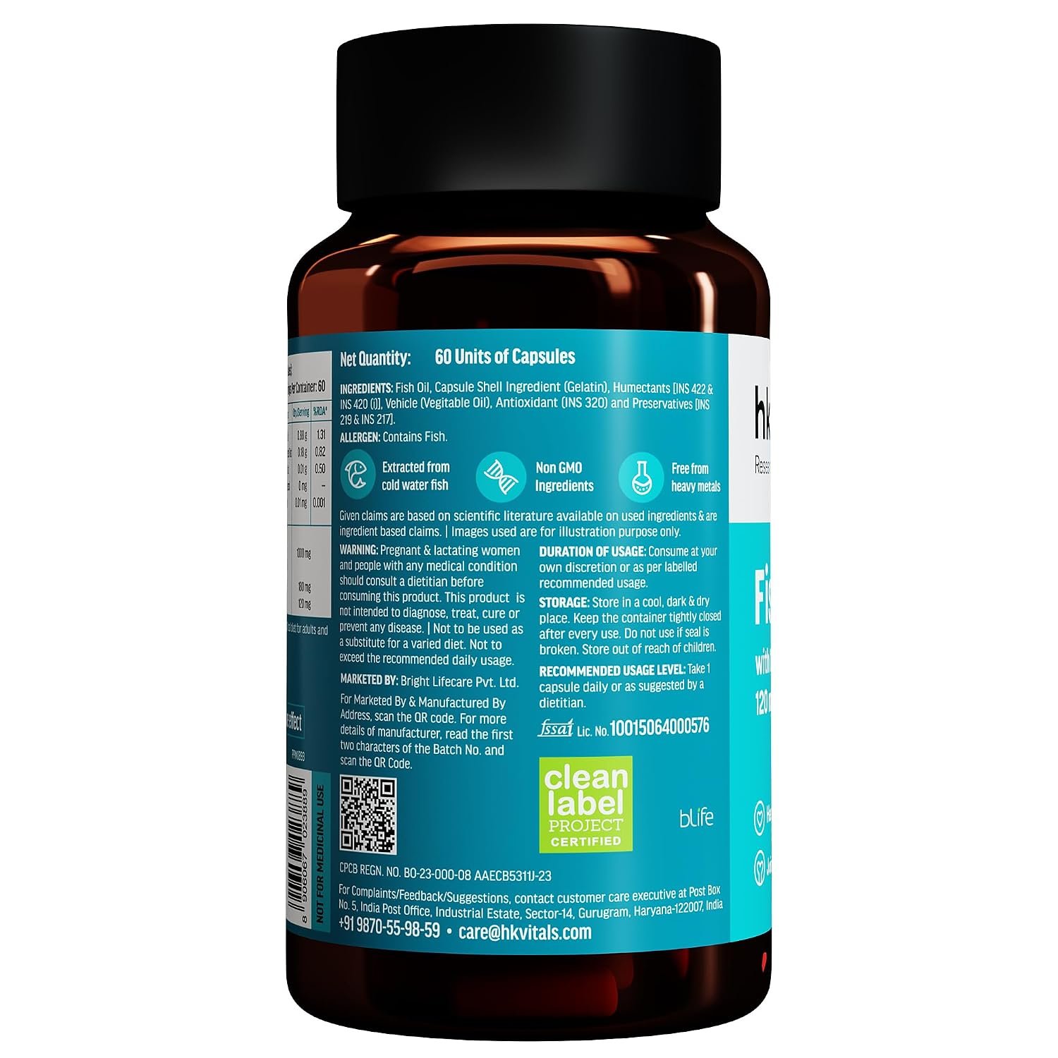 hk vitals Fish Oil, 60 Capsules 1000mg Omega 3 with 180mg EPA & 120mg DHA | Supports Heart, Brain & Joint Health thumbnail