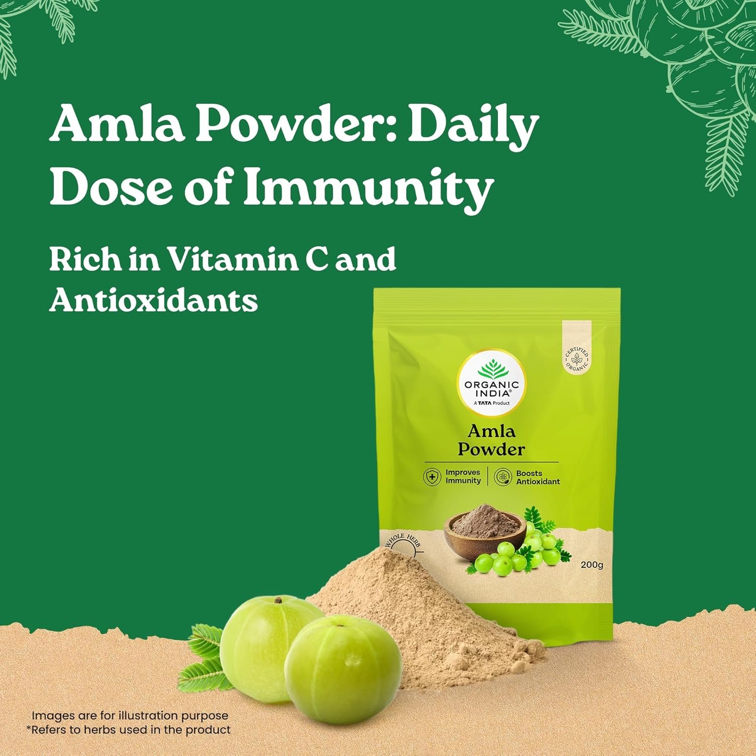 A TATA Product - Organic India Amla Powder, 200g, Whole Hera, Improves Immunity, Boosts Antioxidant, Certified Organic thumbnail