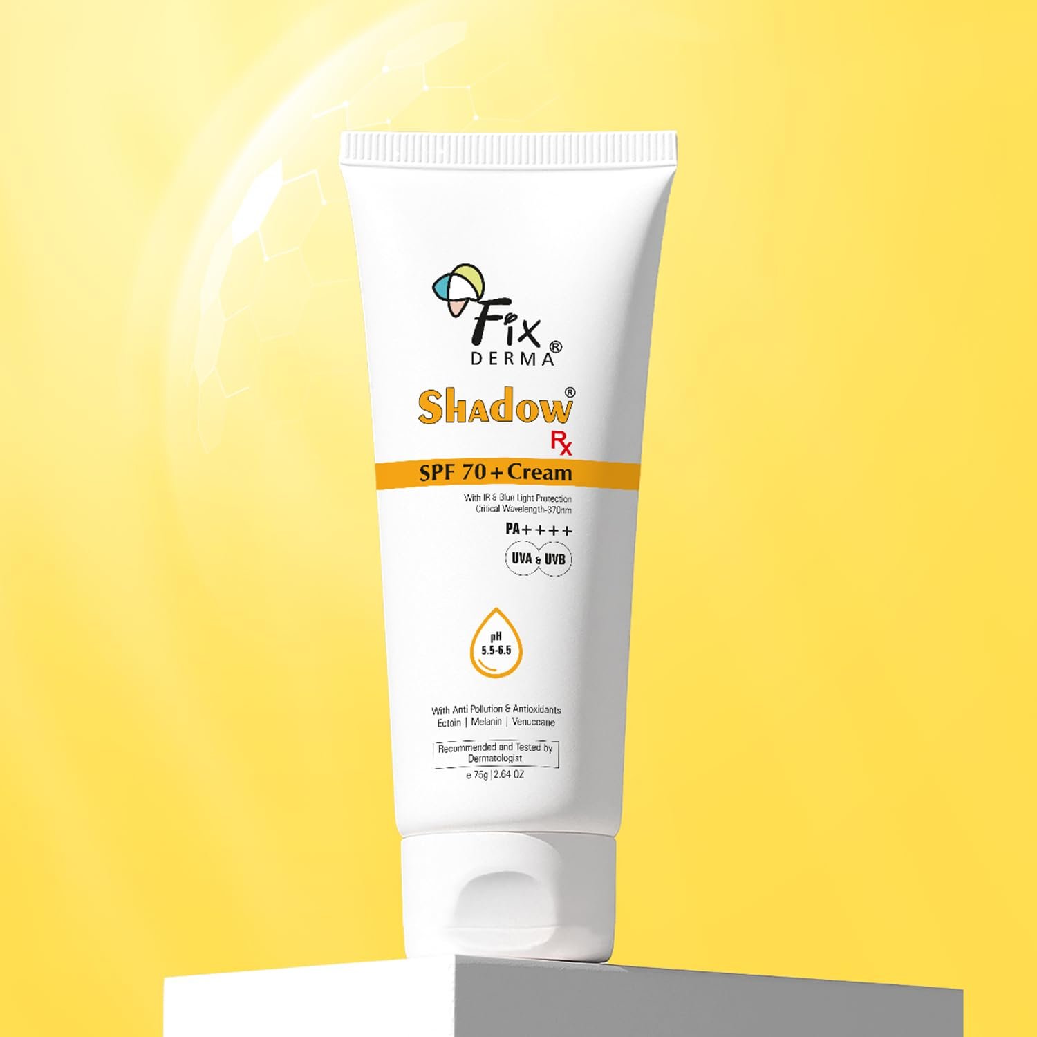 Fixderma Shadow Sunscreen SPF 70+ Cream PA++++ | Sunscreen for Dry Skin | Sunblock SPF 70 | Hybrid with UVA & UVB Filters, Antioxidants, IR Protection and Blue Light Protection - 75gm thumbnail