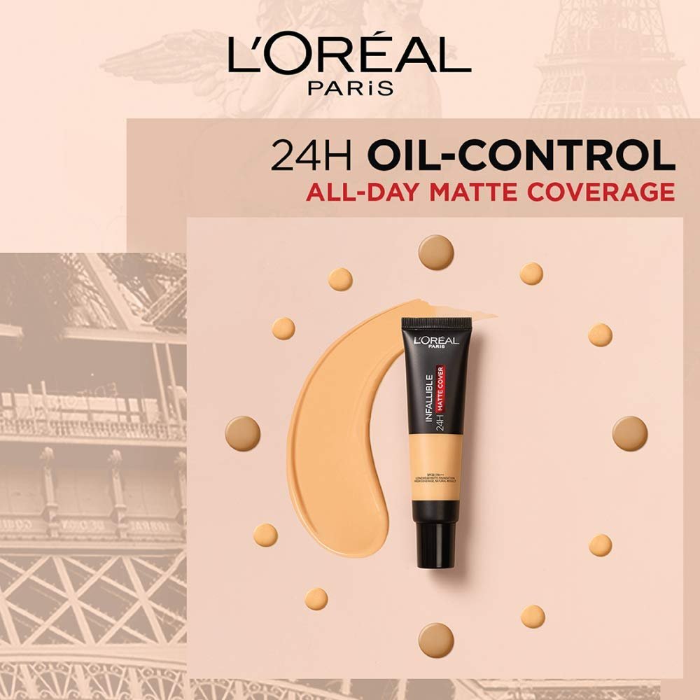 L'Oreal Paris Liquid Foundation, Waterproof, Sweatproof And Heatproof, Oil-Control, Infallible 24H Matte Cover, 110 Rose Vanilla, 35 Ml thumbnail