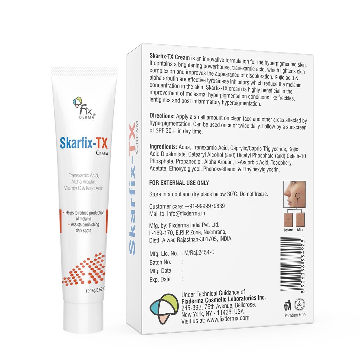 Fixderma Tranexamic Acid + 2% Kojic Acid + 1% Arbutin SKARFIX -TX Face Cream | Pigmentation Removal Cream | Kojic Acid | Uneven Skin Tone - 15 gm (Pack of 1) thumbnail