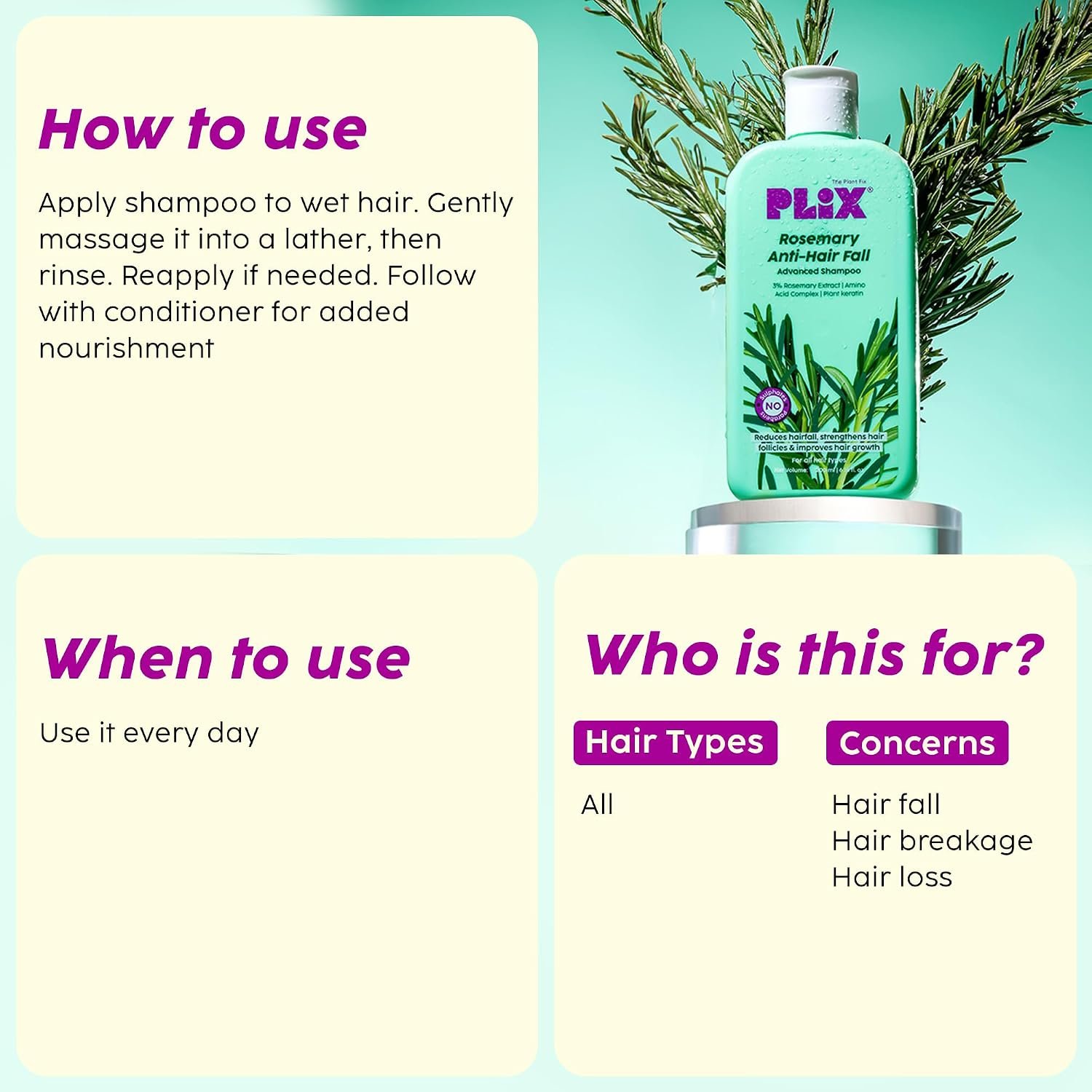 PLIX - THE PLANT FIX Rosemary Advanced Anti Hair Fall Shampoo | Reduces Hairfall & Promotes Hair Growth | Gently Cleanses |  Dermatologically Tested |100ml thumbnail