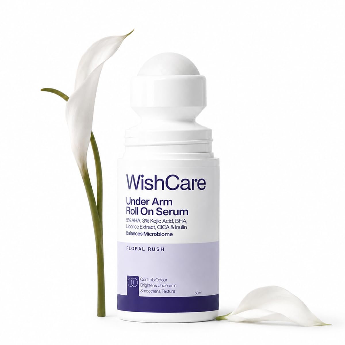WishCare Underarm Roll On For Women With 5% AHA, 3% Kojic Acid, BHA, Licorice, Inulin - Underarm Lightening & Odour Control - Long Lasting Floral Fragrance thumbnail