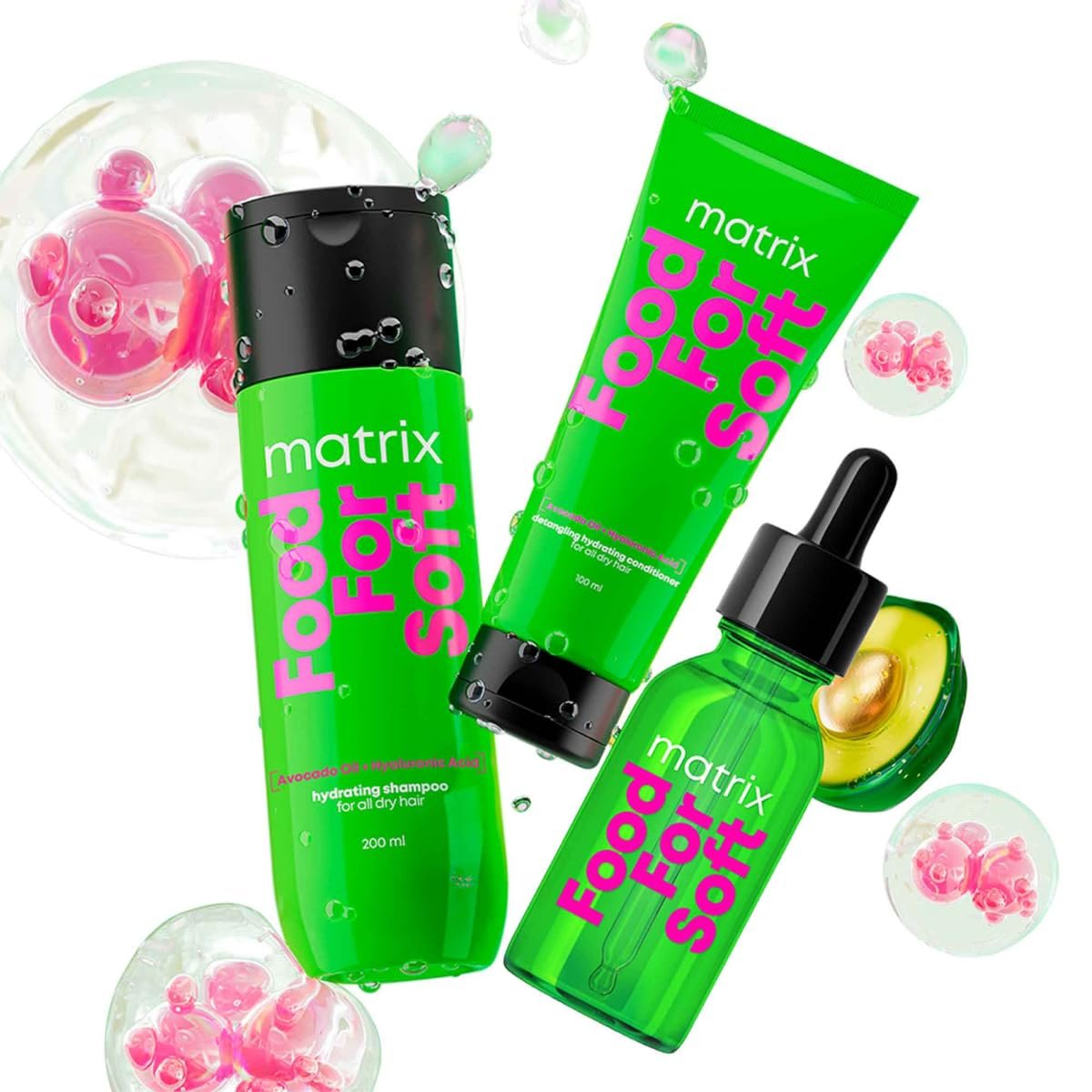 Matrix Professional Food For Soft Hydrating Shampoo Conditioner Serum Combo For Dry, Dehydrated Hair|5x More Hydration|3 Days Of Softness|With Hyaluronic Acid & Avocado Oil (200ml+100ml+30ml