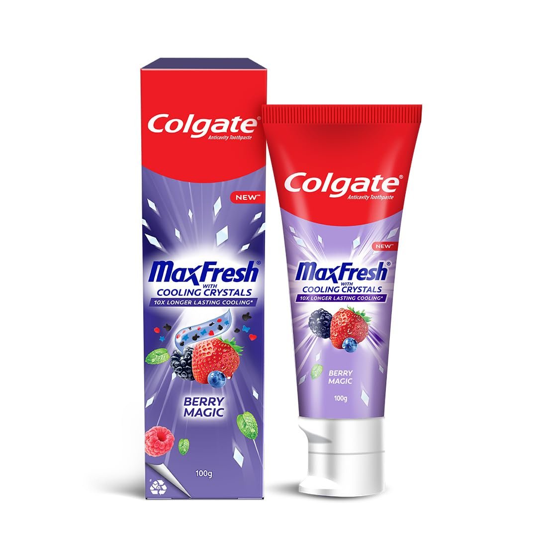 Colgate MaxFresh Berry Magic Fluoride Toothpaste, Berry Flavoured Gel Toothpaste with Ultrafreeze Technology for Intense Freshness, 10x Longer-lasting Cooling (100 gm)