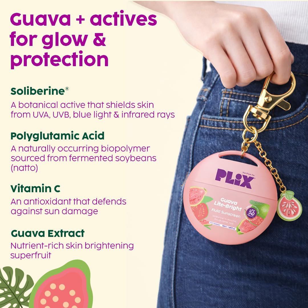 PLIX THE PLANT FIX Guava Lite-Bright Fluid Sunscreen | In Vivo Tested SPF 50 PA++++ | Broad Spectrum Protection | Lightweight Hydration | No White Cast | Glow & Hydration thumbnail