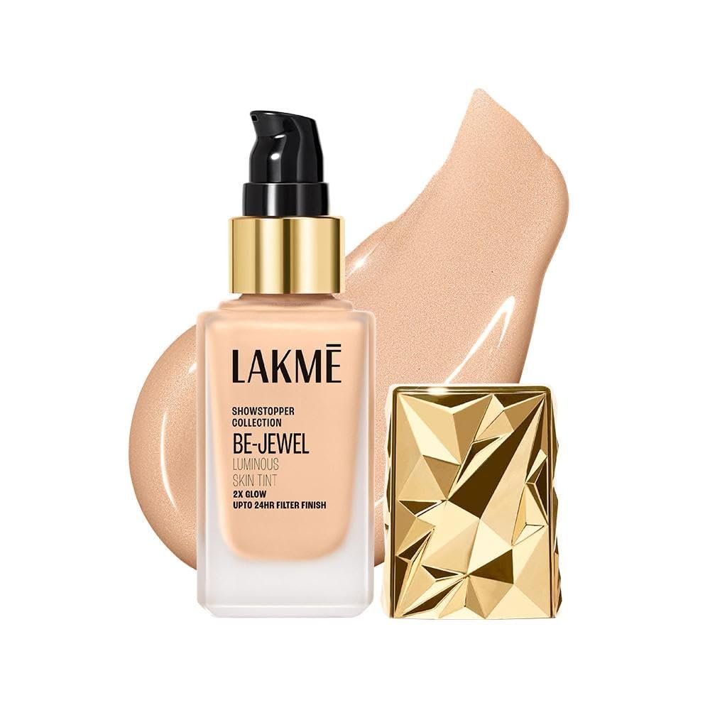 LAKMÉ Be-Jewel Luminous Skin Tint, 25ml, for Radiant, Smooth and Luminous Finish, with Light-Reflecting Polymers, 24HR Filter-Like Wear, Liquid Foundation for Women Dry Skin, Cool Ivory