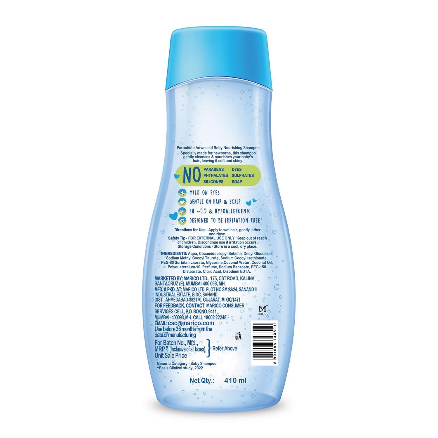 Parachute Advansed Baby Shampoo for Kids | Doctor Certified | Tear Free | Tender Coconut Water & Virgin Coconut Oil | Soft & Shiny Hair | 410ml thumbnail
