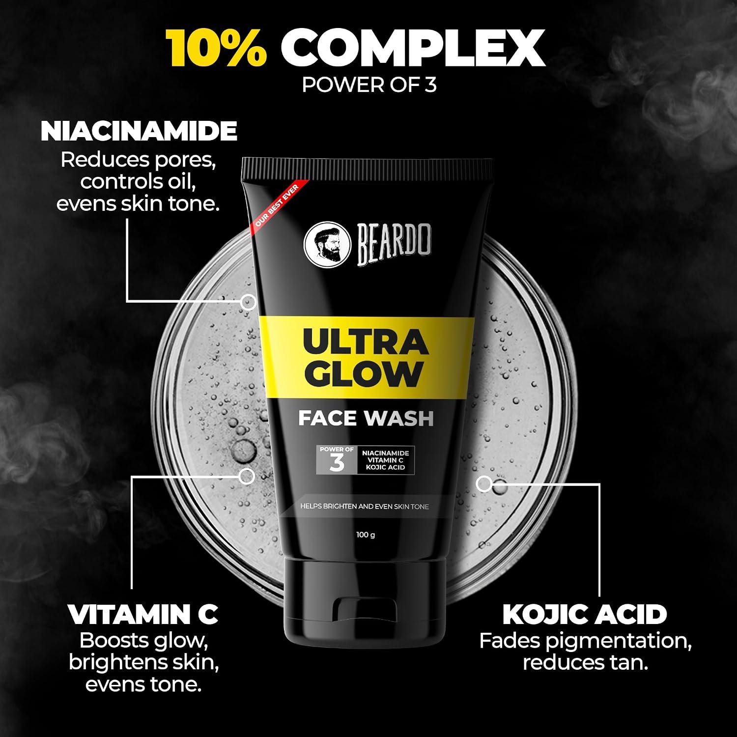 Beardo Ultraglow Face Wash for Men | Reduces Pigmentation | Face Wash for Bright, Even Tone and Glowing Skin | Suitable for All Skin Types | 100g thumbnail