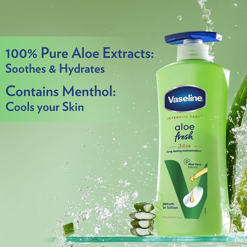 Vaseline Aloe Fresh Body Lotion,24 HR Long Lasting Moisturisation with Aloe Vera extract and Menthol 400ml thumbnail