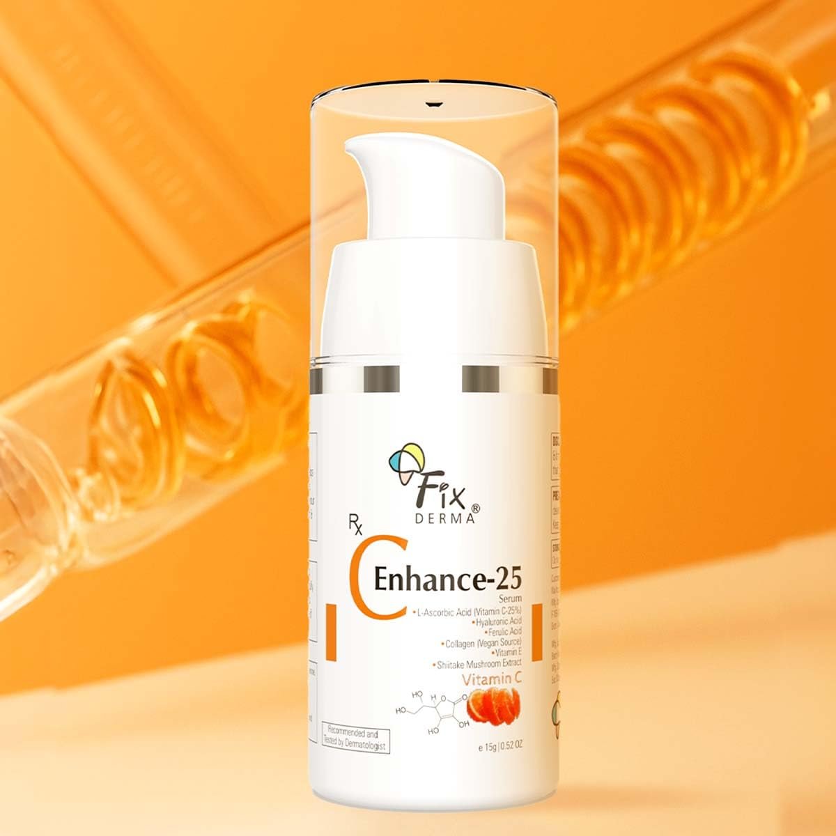 Fixderma 25% Vitamin C Serum for Face, C" Enhance for Glowing Skin, Anti Aging Face Serum for Unisex Reduces Fine Lines, Wrinkles & Age Spots, Skin Brightening & Lightening for Face, 15ml thumbnail