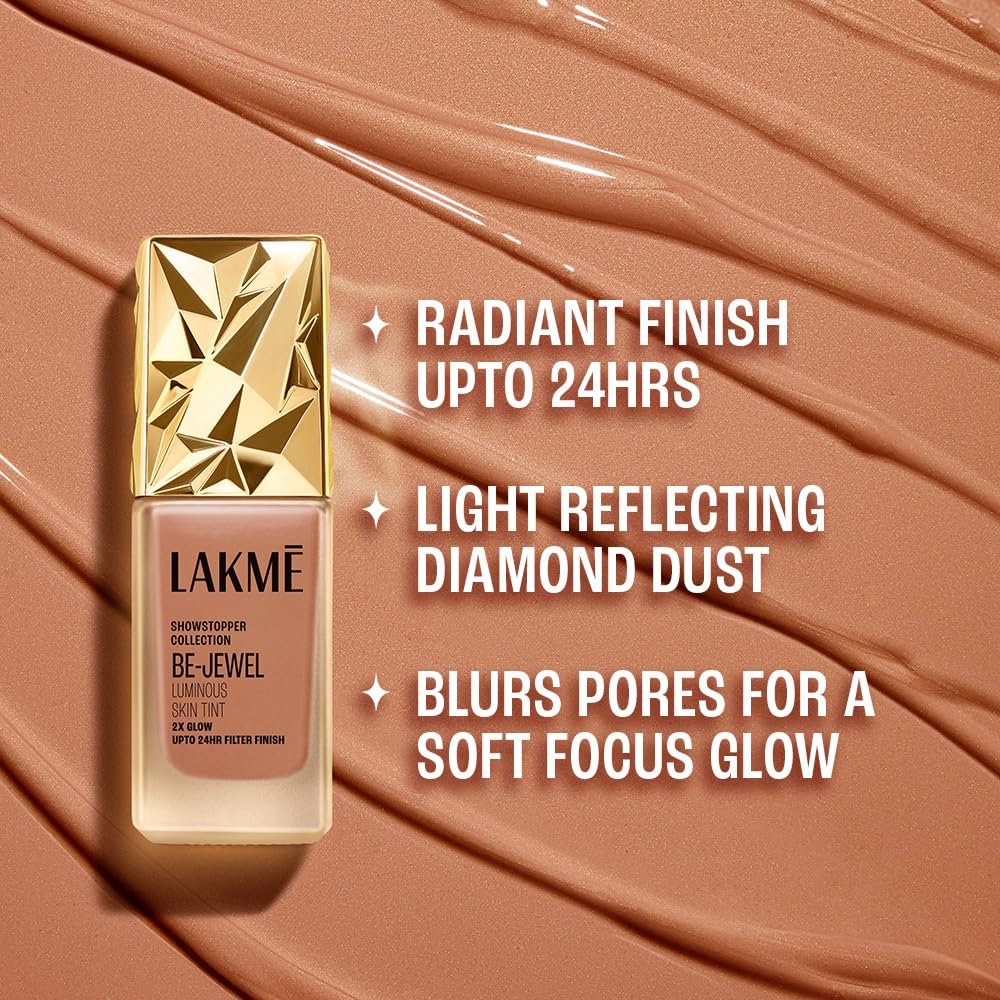 LAKME Be-Jewel Luminous Skin Tint, 25ml, for Radiant, Smooth and Luminous Finish, with Light-Reflecting Polymers, 24HR Filter-Like Wear, Foundation for Women Dry Skin, Neutral Honey thumbnail
