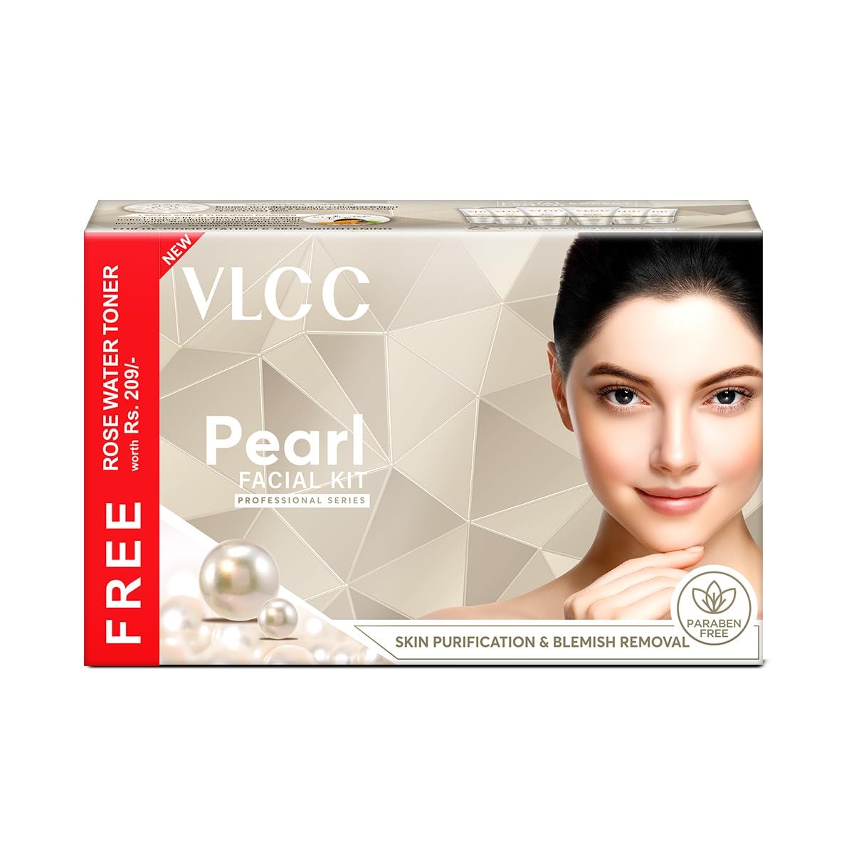 VLCC Pearl Facial Kit with FREE Rose Water Toner - 300g + 100ml | Luminous and Radiant Skin | At Home Facial with Pearl Extracts, Sandalwood, Turmeric & Aloe Vera | Tan Removal Facial Kit. thumbnail