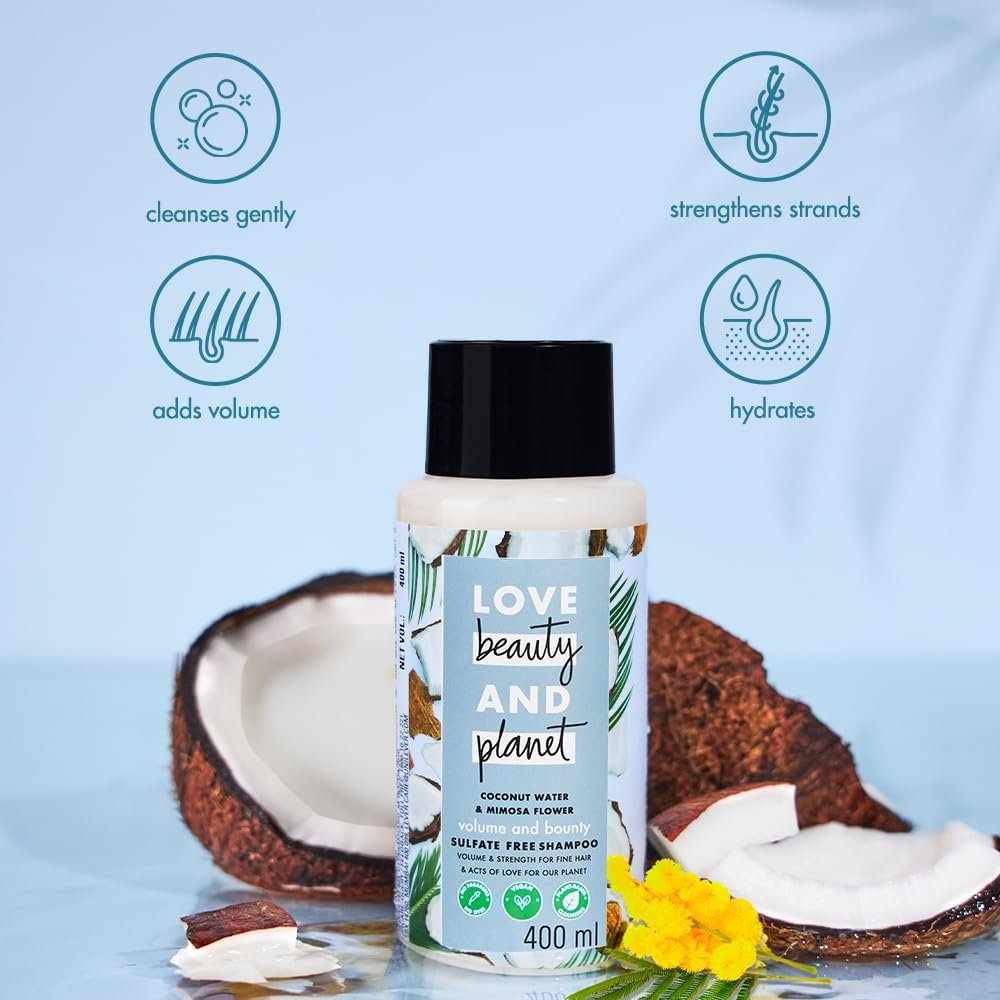 Love Beauty & Planet Coconut Water and Mimosa Flower Sulfate Free Volume and Bounty Shampoo|| No Parabens|| No Dyes|| 100% Organic Coconut Oil|| 400ml thumbnail