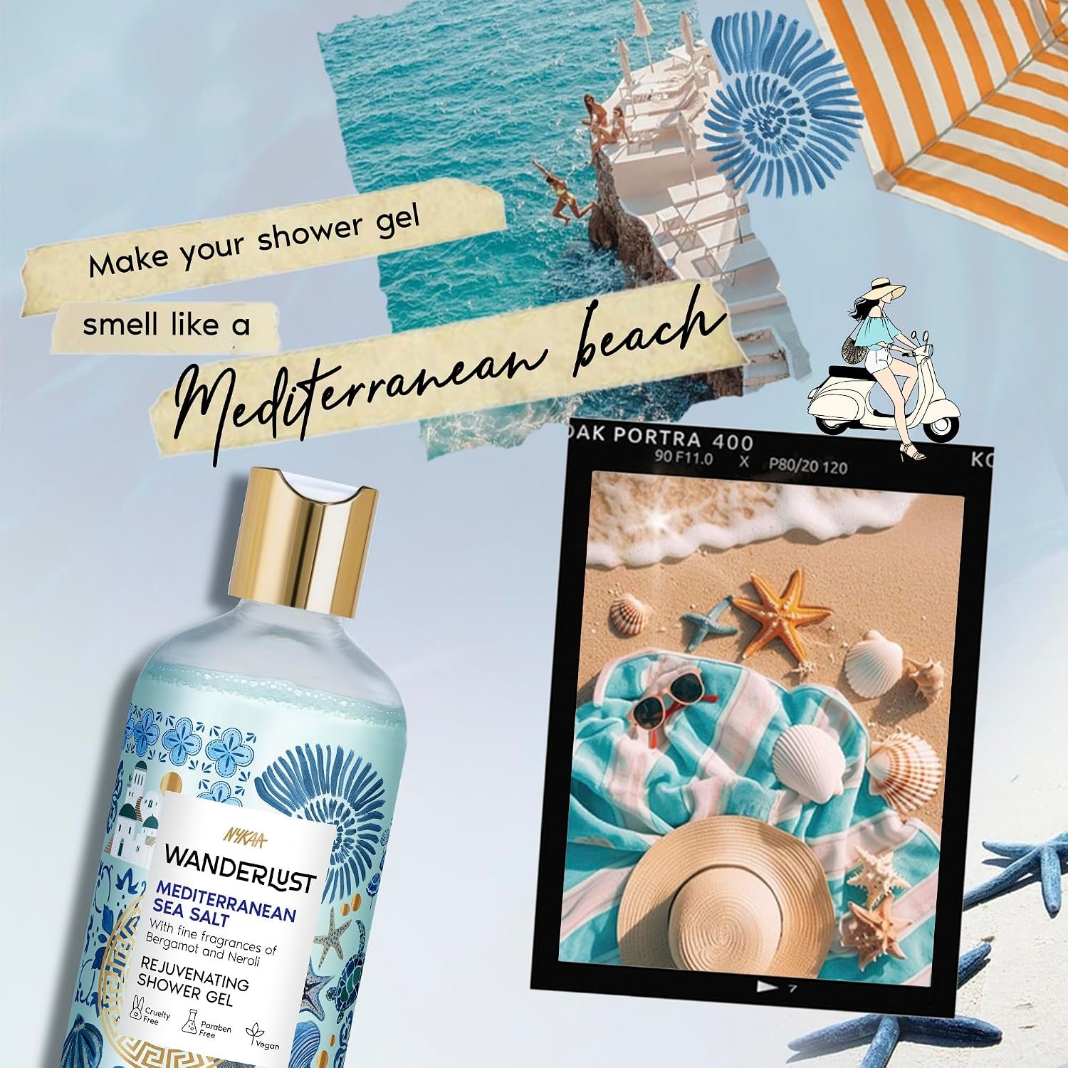 Nykaa Wanderlust Mediterranean Sea Salt Fresh Perfume Body Wash, Bergamot & Neroli, Vitamin E & Glycerine, Hydrating Shower Gel for Smooth & Soft Skin, Long-lasting Fragrance, No Parabens thumbnail