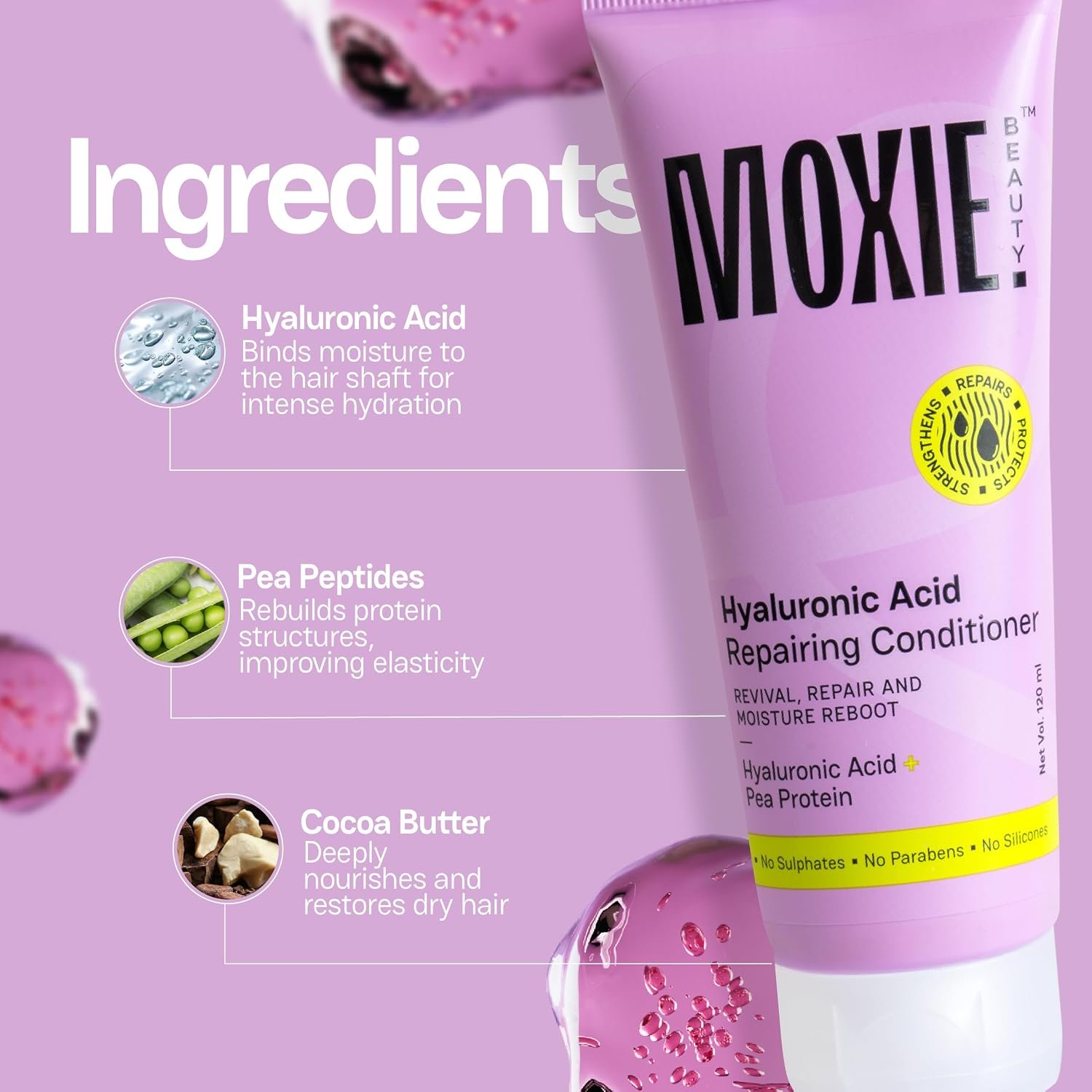 Moxie Beauty Hyaluronic Acid Silicone Free Conditioner 120 ml Hyaluronic Acid Conditioner | Silicone-Free Formula | Hydrates, Softens & Smooths Hair | Helps Control Frizz thumbnail