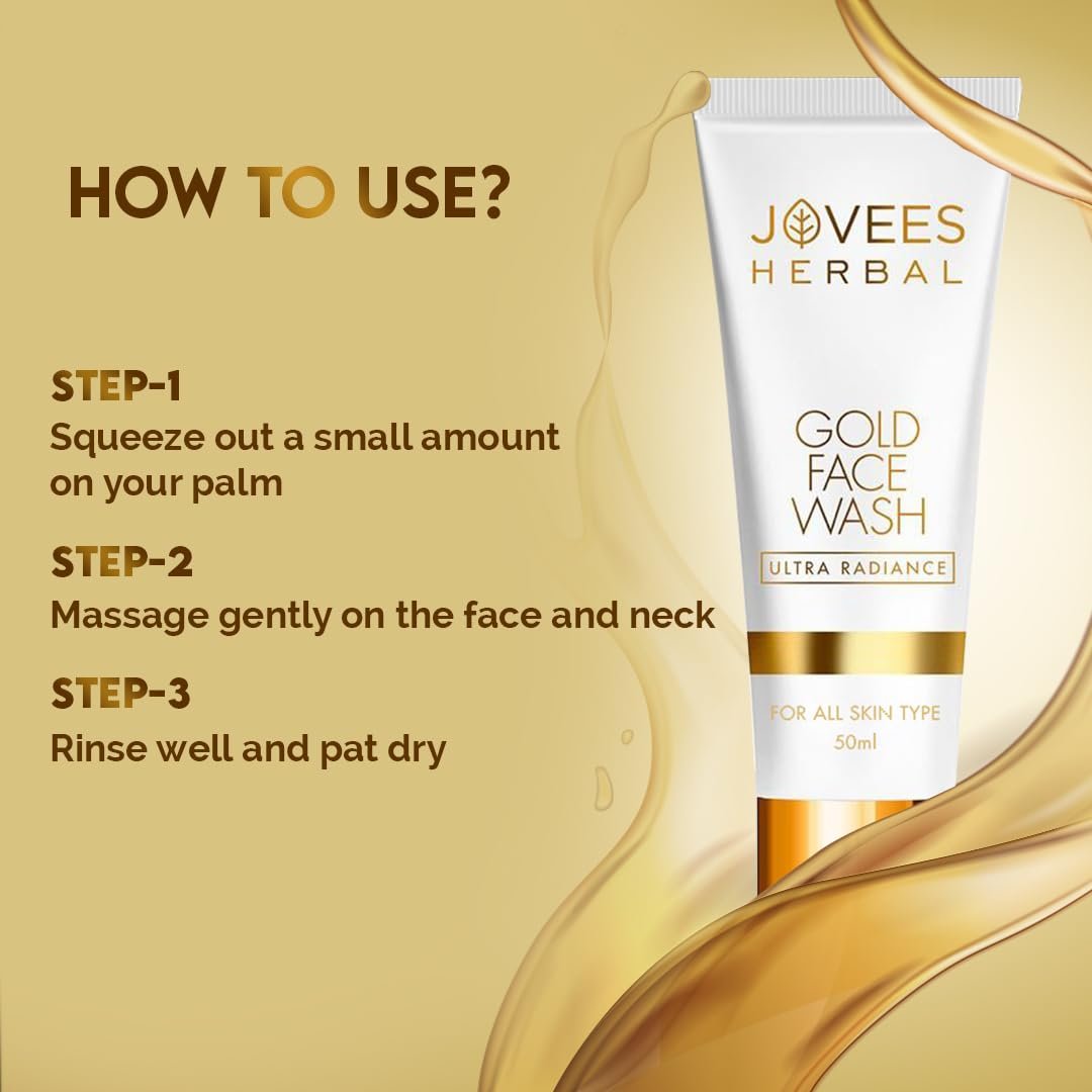 Jovees Herbal Ultra Radiance Gold Face Wash Gives Clear, Nourished & Hydrated Skin, Reduce Dark Spot And Improves Skin Texture | For All Skin Types 50ml thumbnail