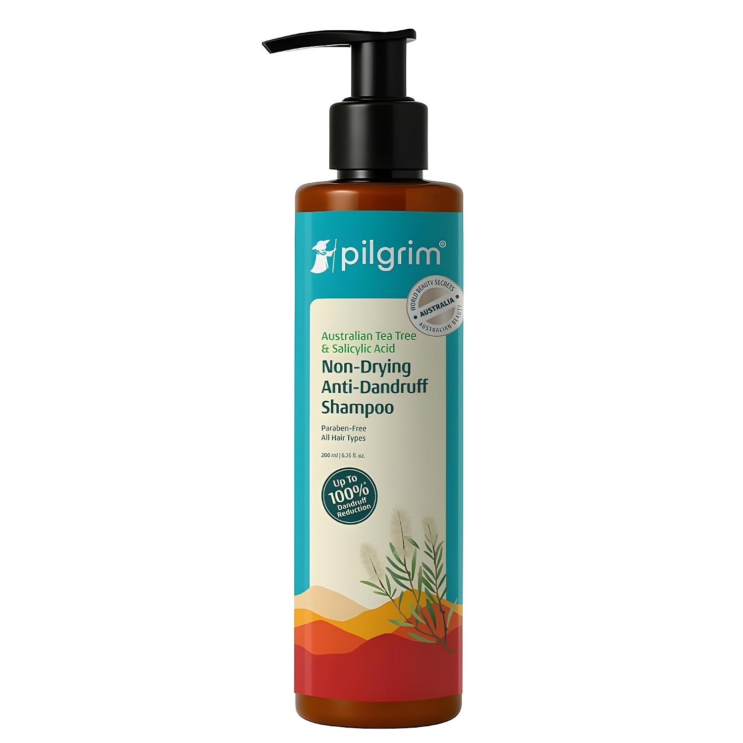Pilgrim Australian Tea Tree Non-Drying Anti-Dandruff Shampoo - 200ml Salicylic Acid, Reduces Visible Flakes from 1st Wash, Prevent Dandruff Reccurence, Non-Drying Scalp Cleanse, All Hair Typ