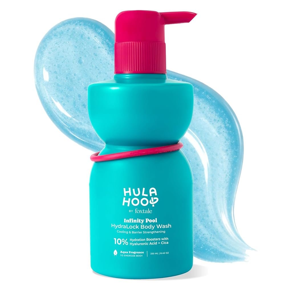 Hula Hoop HydraLock Body Wash by Foxtale | 24Hrs Hydration | Hyaluronic Acid + Cica Extract + Menthol | Cleanses, Hydrates, & Repairs Skin | 6+ hours Odor Protection + Fresh Aqua Scent | 250