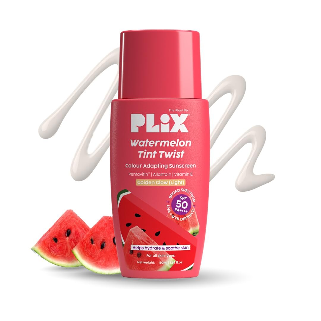 PLIX THE PLANT FIX Watermelon Tint Twist Colour Adapting Sunscreen SPF 50++++ With New Age UV-Filters | In Vivo Tested | Broad Spectrum Protection | Lightweight, Non-sticky |