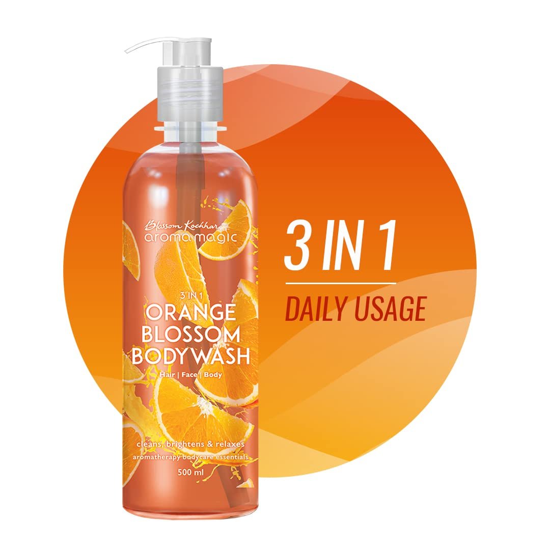 Aroma Magic 3 in 1 Orange Blossom body wash | Nourishes & soothes skin, heals blemishes, treats acne with Applecider vinegar, orange extract, vitamin E | 220ml