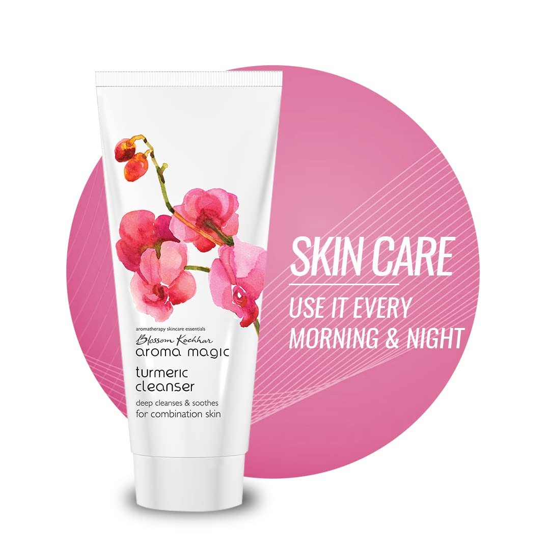 Aroma Magic Turmeric Cleanser | Deeply cleanses, hydrates, unclogs pores & soothes skin with Grapeseed, jojoba & ylang-ylang essential oils, Damask rose extracts | For Combination Skin 100g