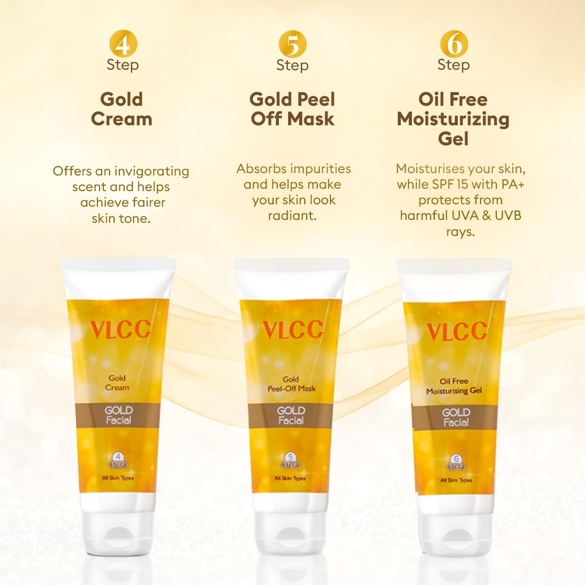 VLCC Gold Facial Kit with FREE Rose Water Toner - 300g + 100ml | 24K Colloidal Gold And Aloe Vera At Home Facial Kit thumbnail
