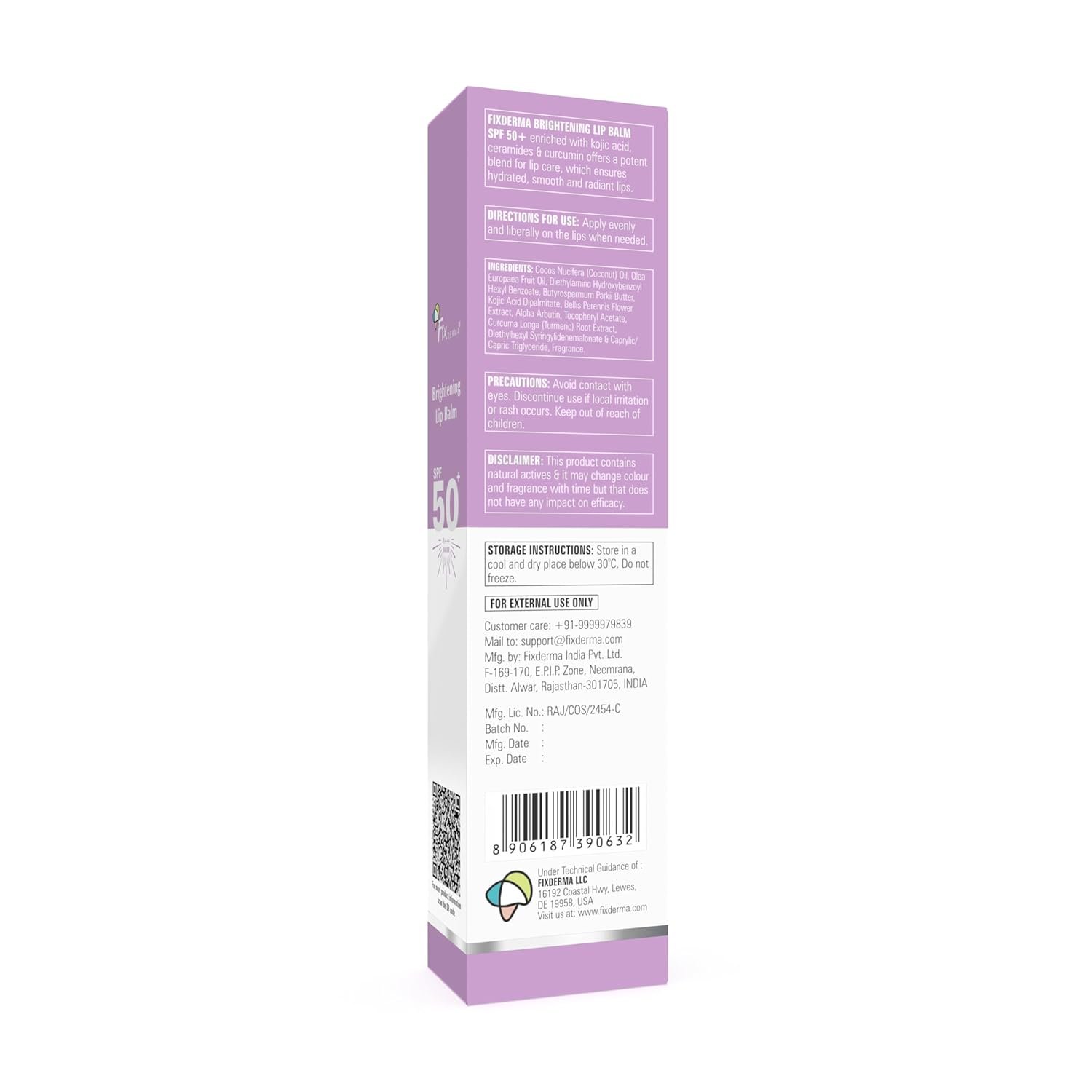 Fixderma Brightening Lip Balm With SPF 50 PA+++ for Pigmented & Dry Lips | 4% Kojic Acid, 1% Alpha Arbutin | Moisturizes, Hydrates & Brightens Pigmented Lips | For Men & Women - 15ml thumbnail