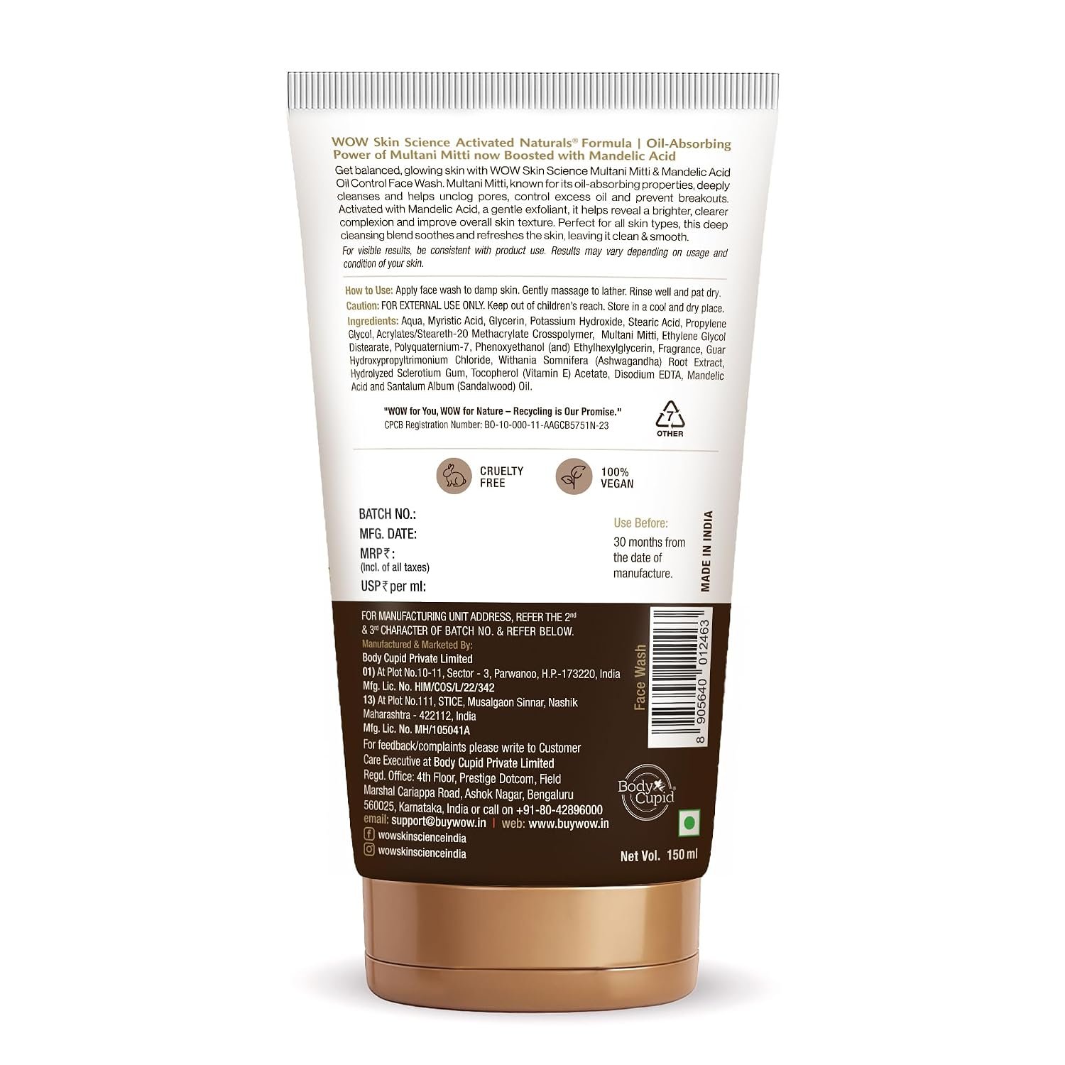 WOW Skin Science Purifying Multani Mitti Face Wash for All Skin Types | Controls Excess Oil | Brightens & Purifies Skin | Face Wash for Women & Men | Paraben Free | (150ml) thumbnail