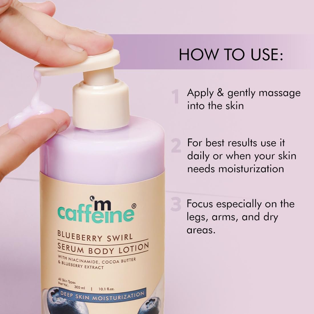 mcaffeine Blueberry Swirl Serum Body Lotion For Women And Men | Dry Skin | Lightweight Moisturizer, Non-Greasy & Non-Sticky |  Soft & Smooth Lotion For All Skin - 300ml thumbnail