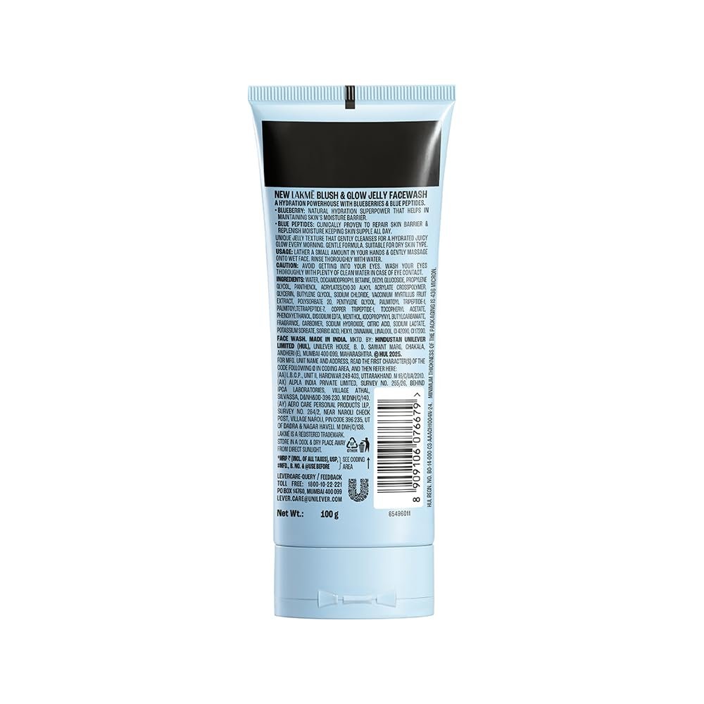 LAKME Blush & Glow, Blueberry + Peptide Gentle Jelly Facewash, 100g, for Hydrated Juicy Glow, with Blueberry Extract & Blue Peptide, Clinically Proven to Repair Skin Barrier thumbnail