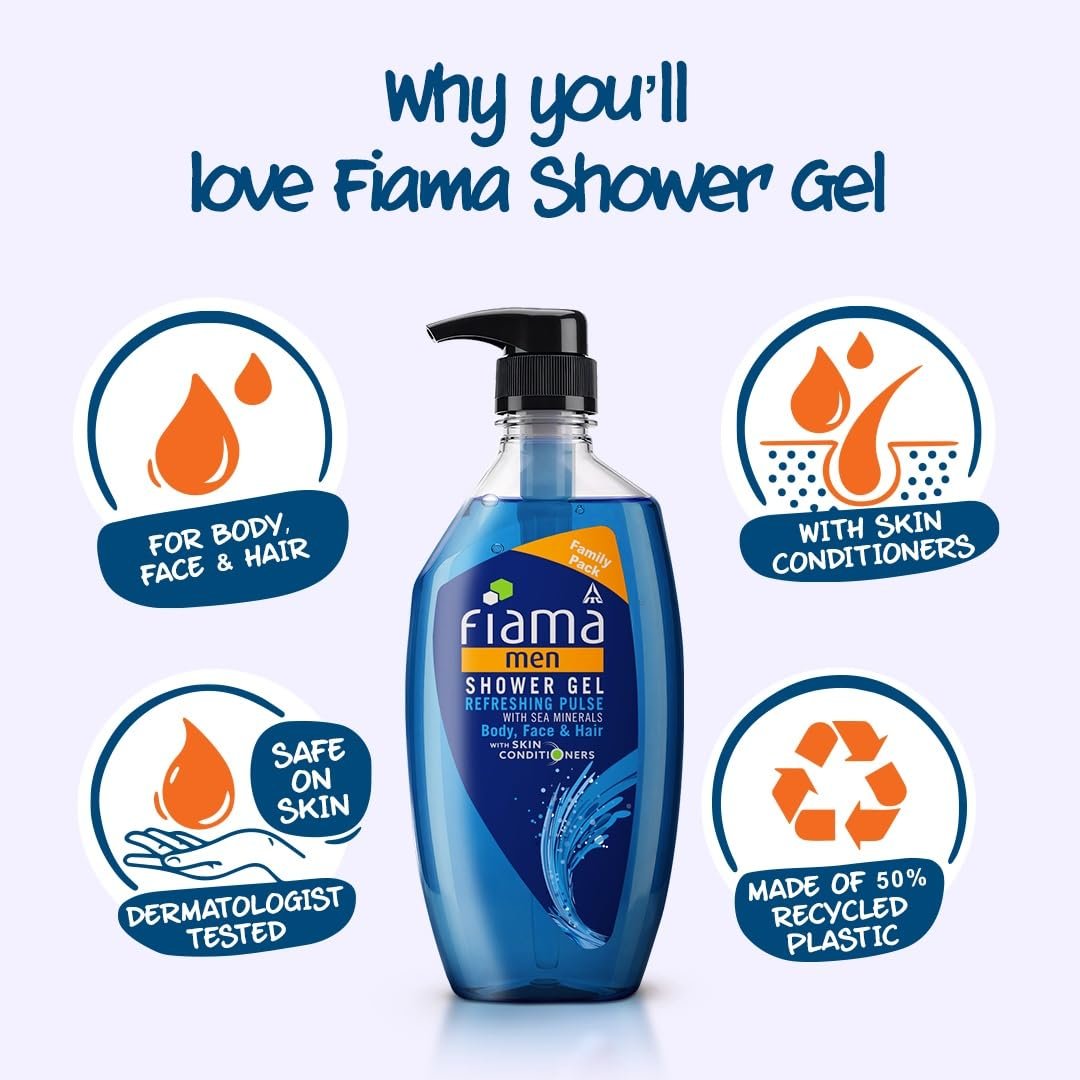 Fiama Men Refreshing Pulse Shower Gel | Body Wash with Skin Conditioners for Refreshed, Clean & Smooth-Feeling Skin | Refreshing Daily Cleansing | 750ml thumbnail