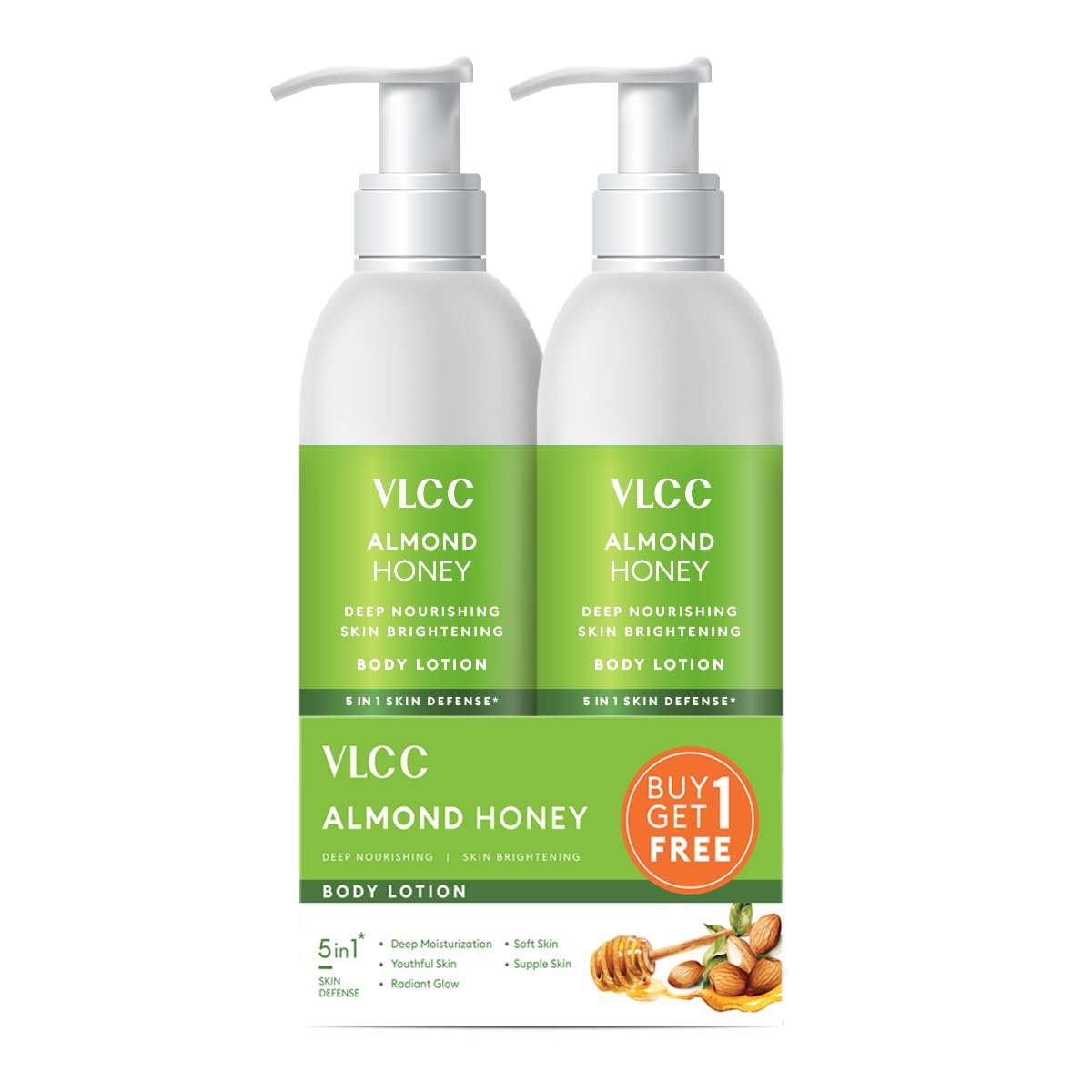 VLCC Almond Honey Deep Nourishing & Skin Brightening Body Lotion - 350ml + 350ml | Buy One Get One | Deep Nourishment, Glowing & Youthful Skin