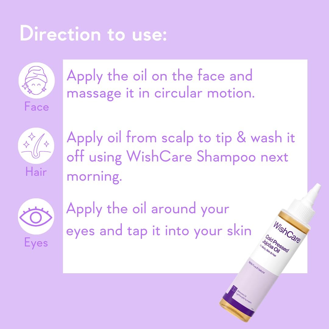 WishCare Pure Cold-Pressed Unrefined Jojoba Oil | Natural Moisturizing Oil for Skin, Hair & Nails | Nourishes, Hydrates & Softens | 100ml thumbnail