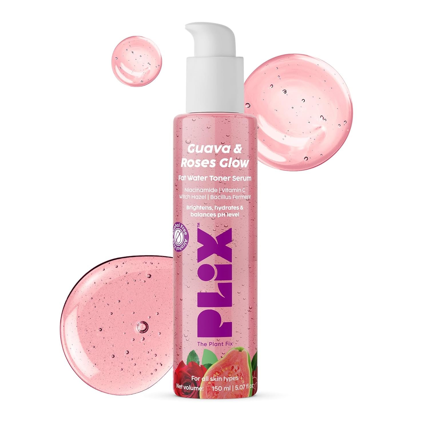 PLIX - THE PLANT FIX Guava & Roses Glow Fat Water Toner Serum | 2-in-1 Toner serum | Fades Blemishes, Tightens & Cleanses Pores | Soothes Redness & Irritated Skin | 150ml