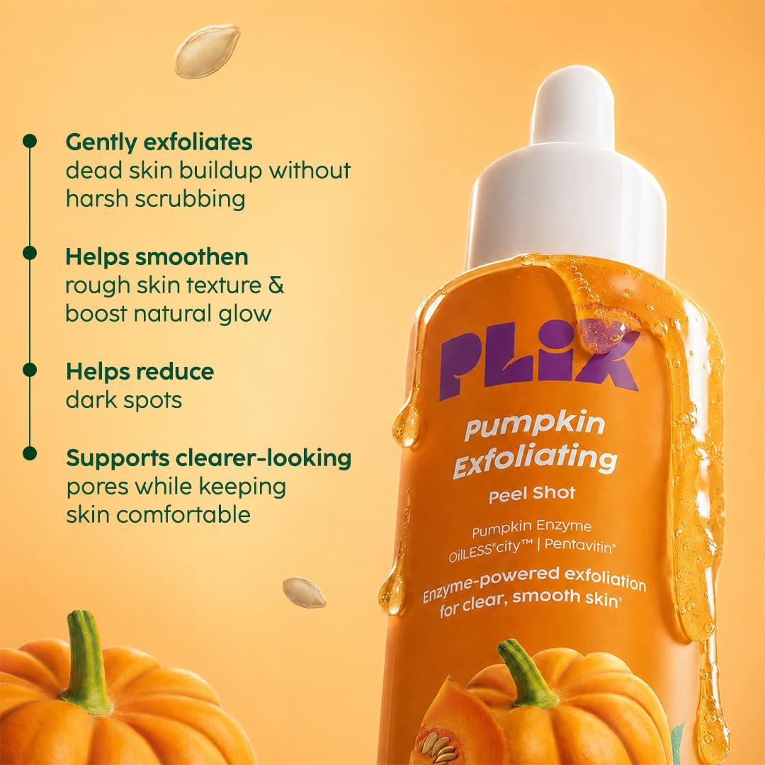 PLIX Pumpkin Enzyme Peel Shot with Pumpkin Enzyme, OiLESS City™, Pentavitin® & Gluconolactone (PHA) for Gentle Exfoliation | For clear & smoother Skin | For All Skin Types | 50 ml thumbnail