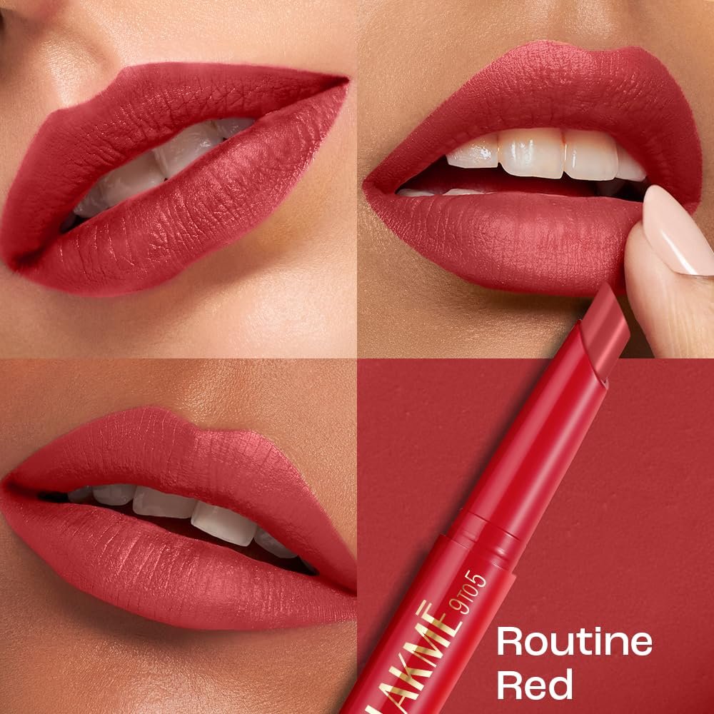 Lakme 9 to 5 Forever Matte Lip Crayon, Routine Red, 1.1g, for Smooth and Supple Lips, with Vitamin C, Matte Finish, 8 Hr Hydration, Long Lasting all day comfort, Retractable Crayon thumbnail