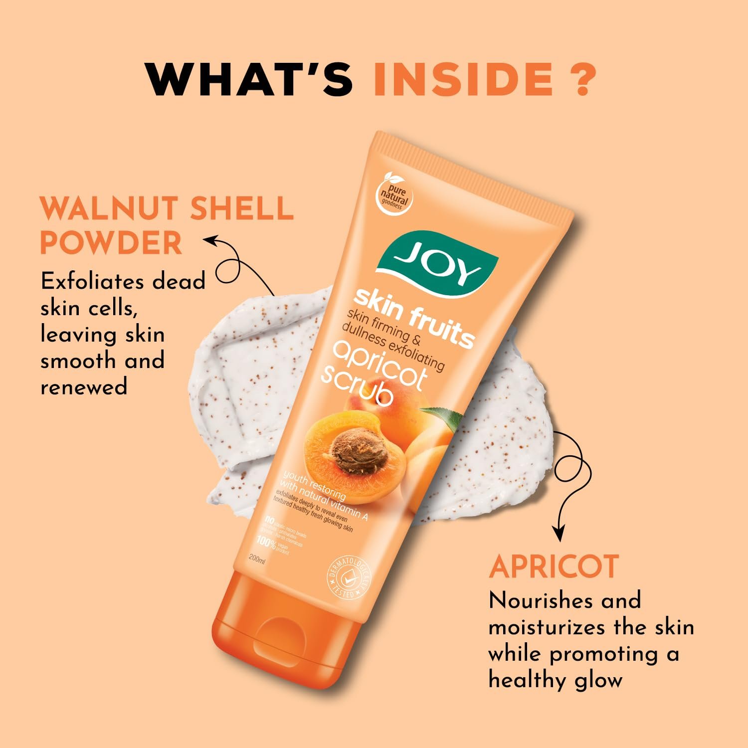 Joy Apricot & Walnut Face & Body Scrub for Blackheads Removal (200gm) | Exfoliating Scrub For All Skin Types | Removes Tan & Dead Skin | 100% Vegan & Gentle on Skin thumbnail