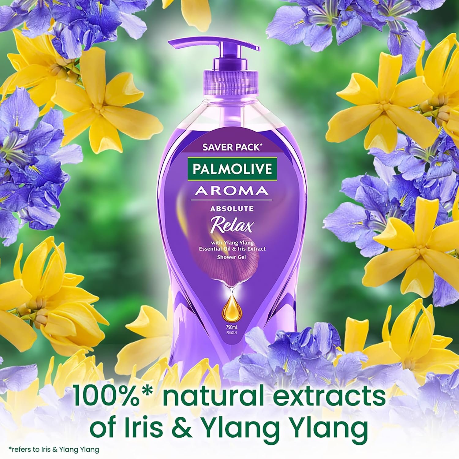 Palmolive Aroma Absolute Relax Body Wash, Gel Based Shower Gel with 100% Natural Ylang Ylang Essential Oil & Iris Extracts - pH Balanced, No Parabens, No Silicones, 750ml Pump thumbnail